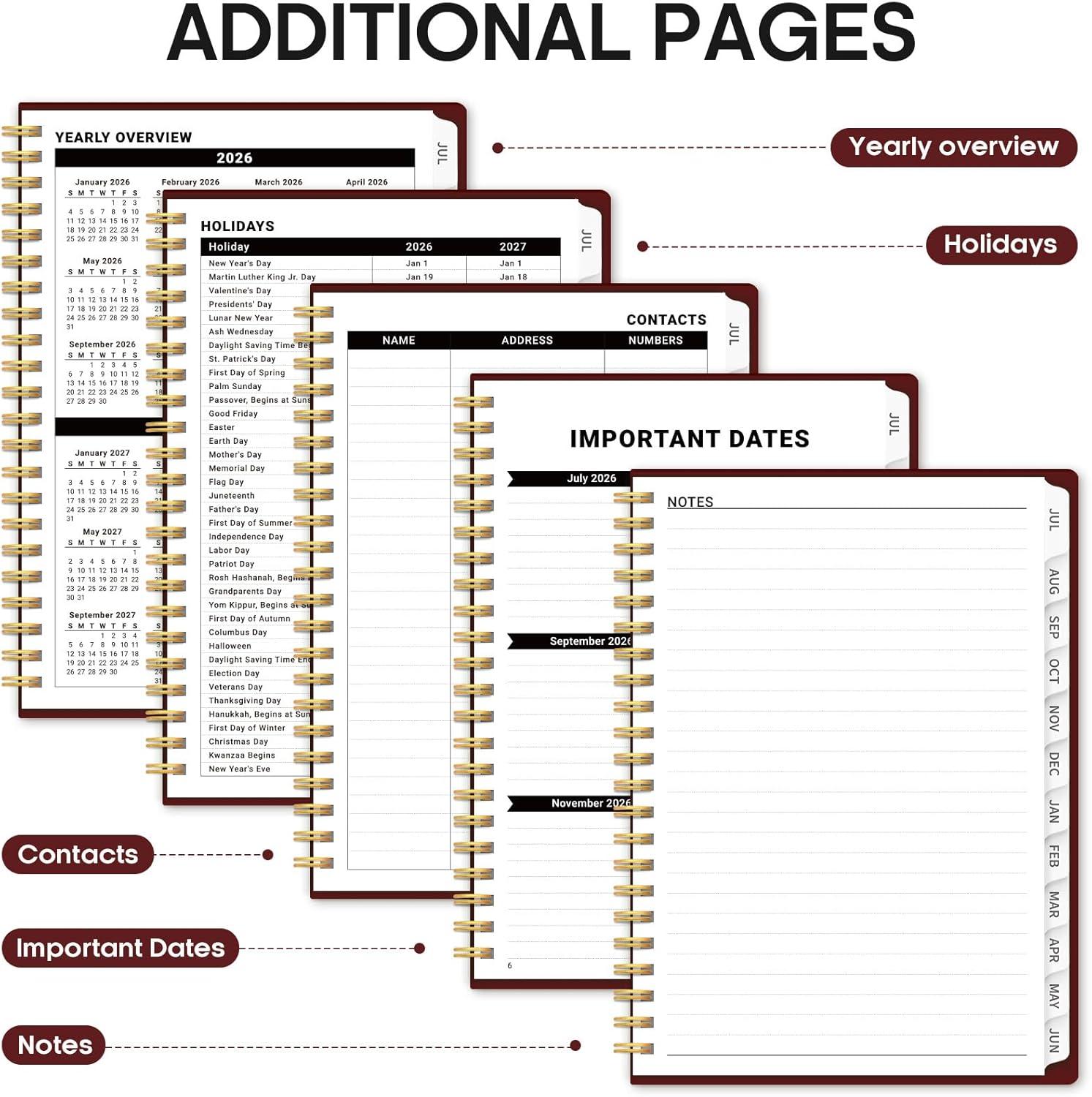 image:imagePlanner 20262027 85 x 11 Weekly and Monthly Academic Year Planner Calendar July 2026 June 2027 Hardcover Large School Planning Agenda With Tabs Perfect for School amp Office Supplies A4 BlackIBurgundy