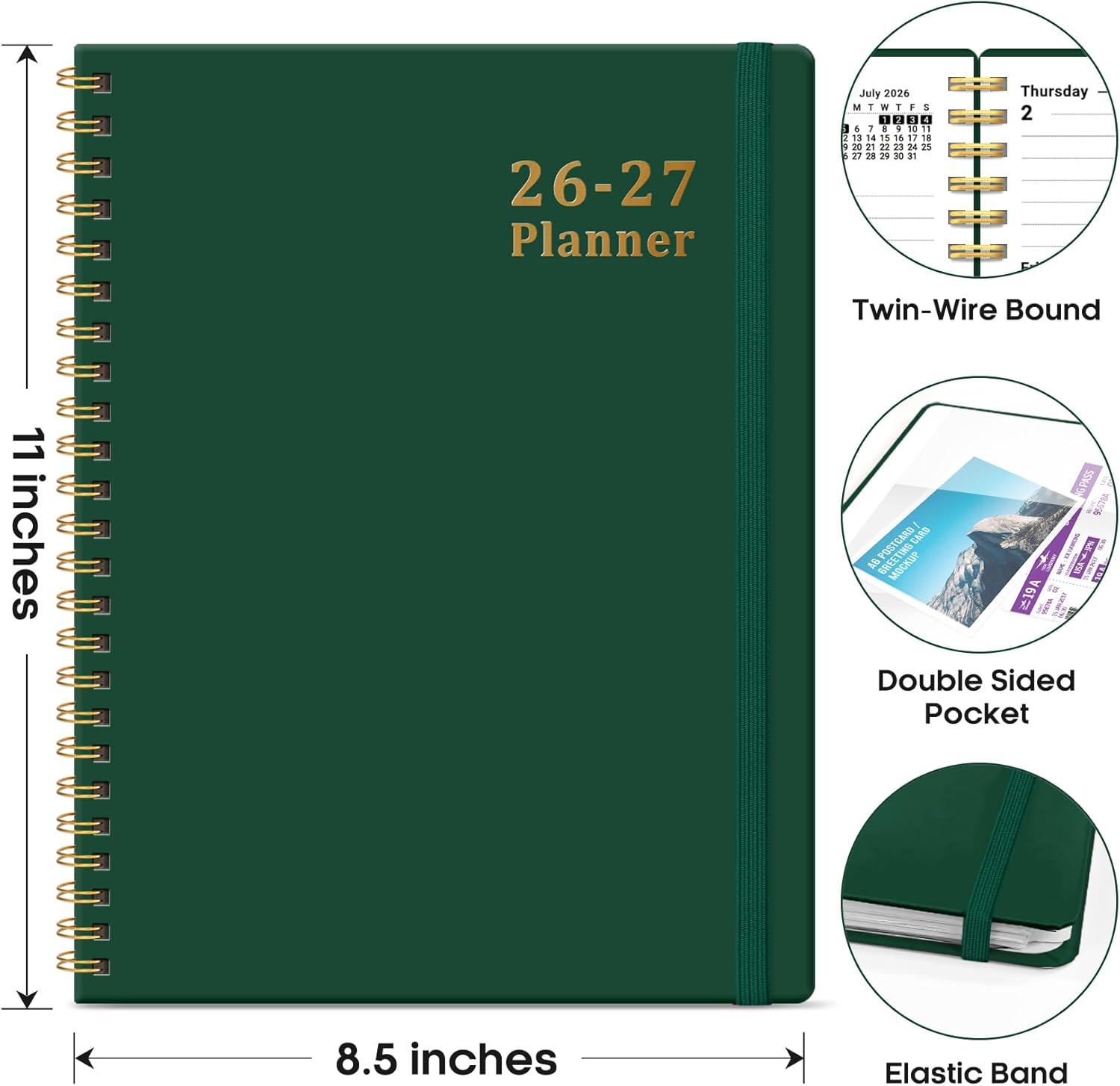 image:imagePlanner 20262027 85 x 11 Weekly and Monthly Academic Year Planner Calendar July 2026 June 2027 Hardcover Large School Planning Agenda With Tabs Perfect for School amp Office Supplies A4 BlackLDark Green