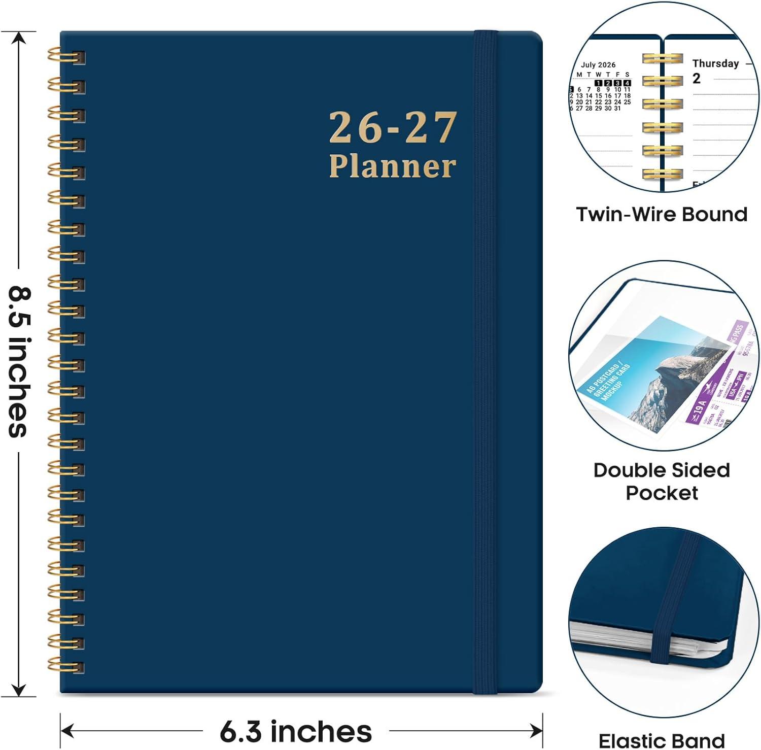 image:imagePlanner 20262027 85 x 11 Weekly and Monthly Academic Year Planner Calendar July 2026 June 2027 Hardcover Large School Planning Agenda With Tabs Perfect for School amp Office Supplies A4 BlackFNavy Blue