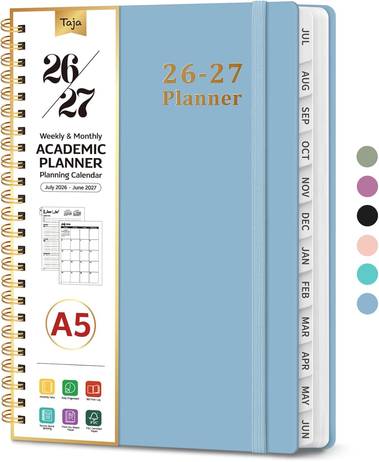 image:imagePlanner 20262027 85 x 11 Weekly and Monthly Academic Year Planner Calendar July 2026 June 2027 Hardcover Large School Planning Agenda With Tabs Perfect for School amp Office Supplies A4 BlackGBaby Blue
