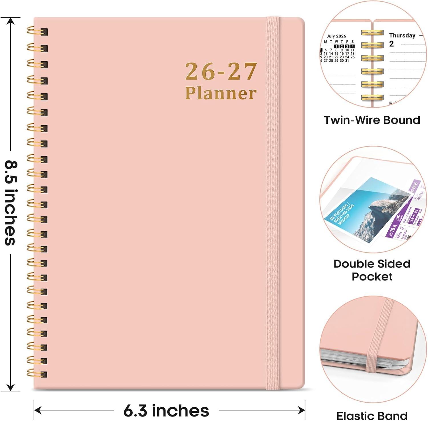 image:imagePlanner 20262027 85 x 11 Weekly and Monthly Academic Year Planner Calendar July 2026 June 2027 Hardcover Large School Planning Agenda With Tabs Perfect for School amp Office Supplies A4 BlackDPink