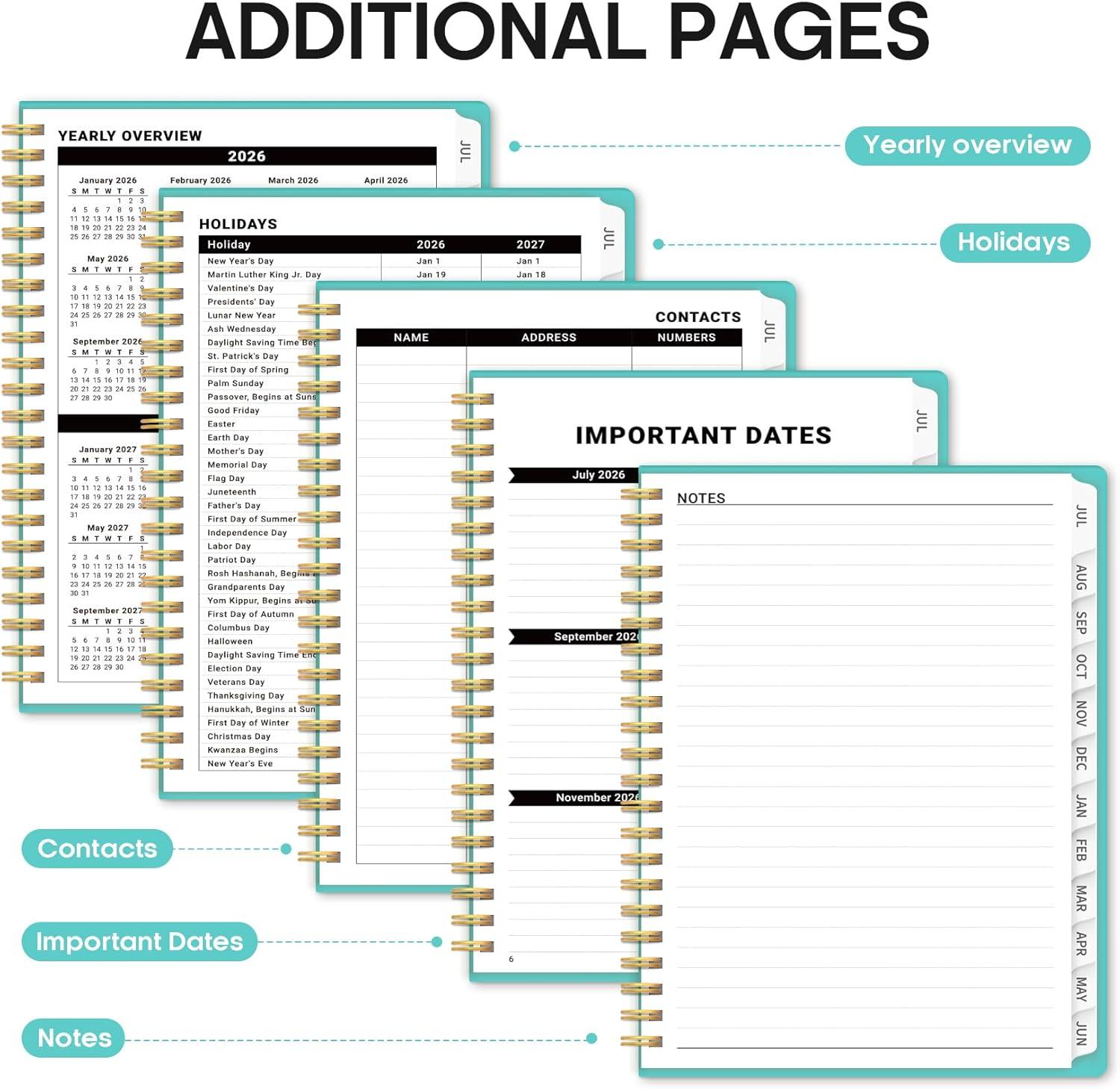 image:imagePlanner 20262027 85 x 11 Weekly and Monthly Academic Year Planner Calendar July 2026 June 2027 Hardcover Large School Planning Agenda With Tabs Perfect for School amp Office Supplies A4 BlackEAquamarine