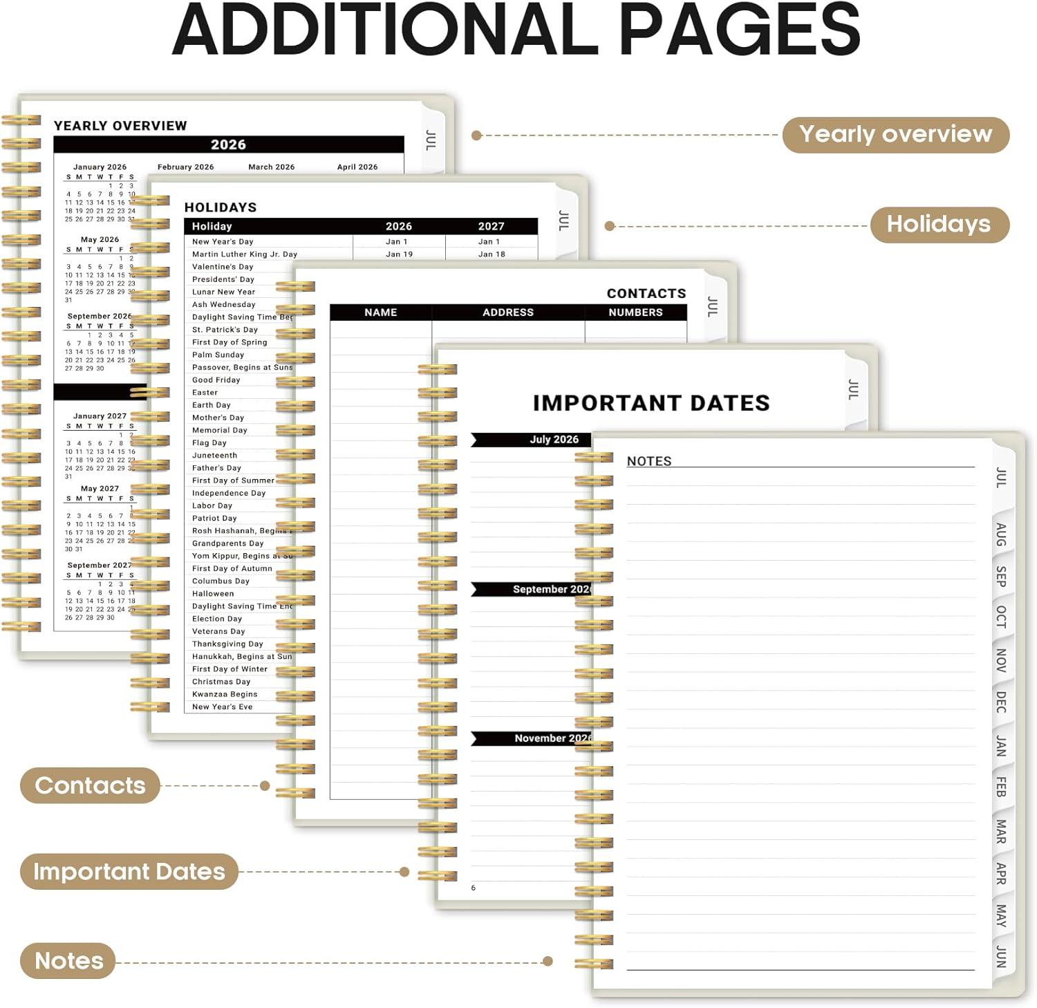 image:imagePlanner 20262027 85 x 11 Weekly and Monthly Academic Year Planner Calendar July 2026 June 2027 Hardcover Large School Planning Agenda With Tabs Perfect for School amp Office Supplies A4 BlackHBeige