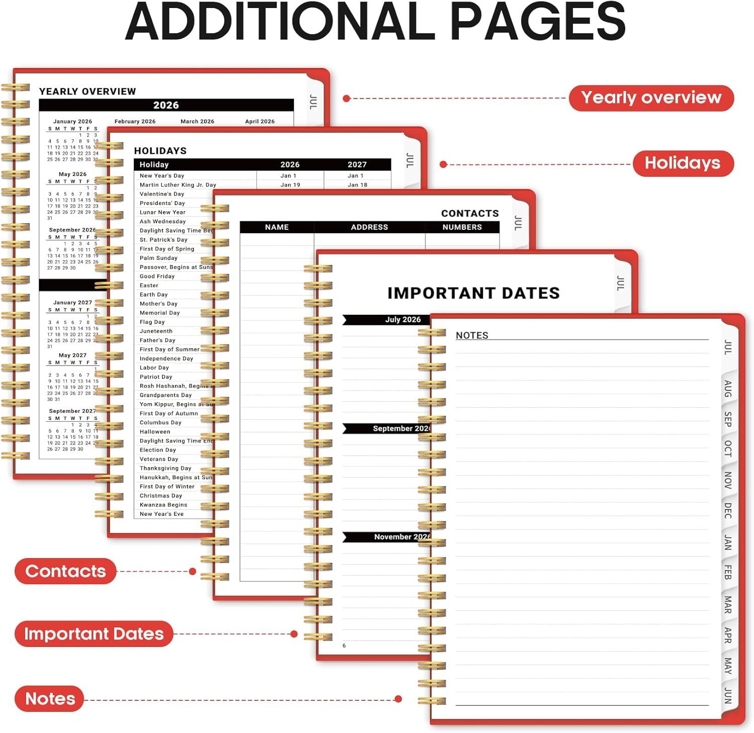 image:imagePlanner 20262027 85 x 11 Weekly and Monthly Academic Year Planner Calendar July 2026 June 2027 Hardcover Large School Planning Agenda With Tabs Perfect for School amp Office Supplies A4 BlackKTomato Red
