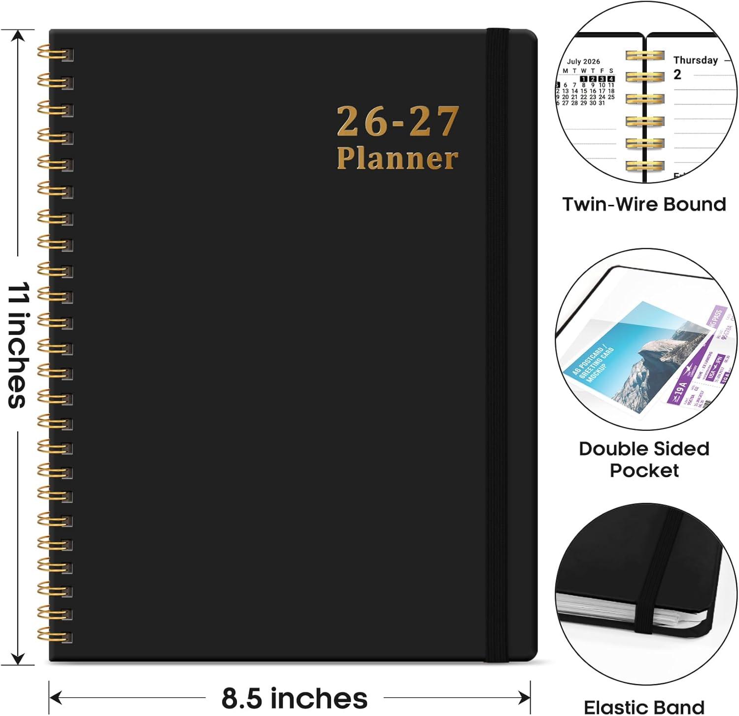 image:imagePlanner 20262027 85 x 11 Weekly and Monthly Academic Year Planner Calendar July 2026 June 2027 Hardcover Large School Planning Agenda With Tabs Perfect for School amp Office Supplies A4 BlackCBlack
