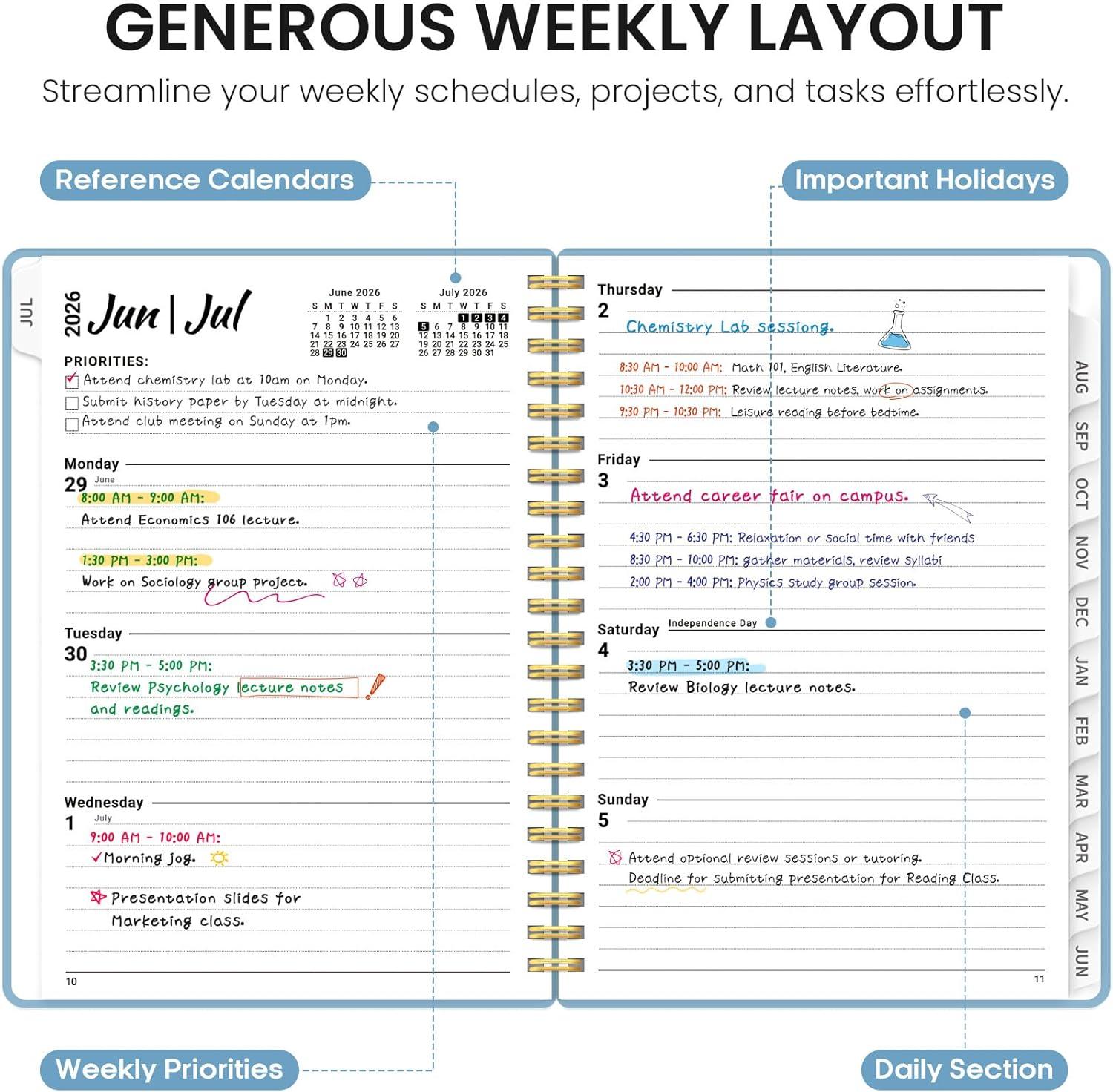 image:imagePlanner 20262027 85 x 11 Weekly and Monthly Academic Year Planner Calendar July 2026 June 2027 Hardcover Large School Planning Agenda With Tabs Perfect for School amp Office Supplies A4 BlackGBaby Blue