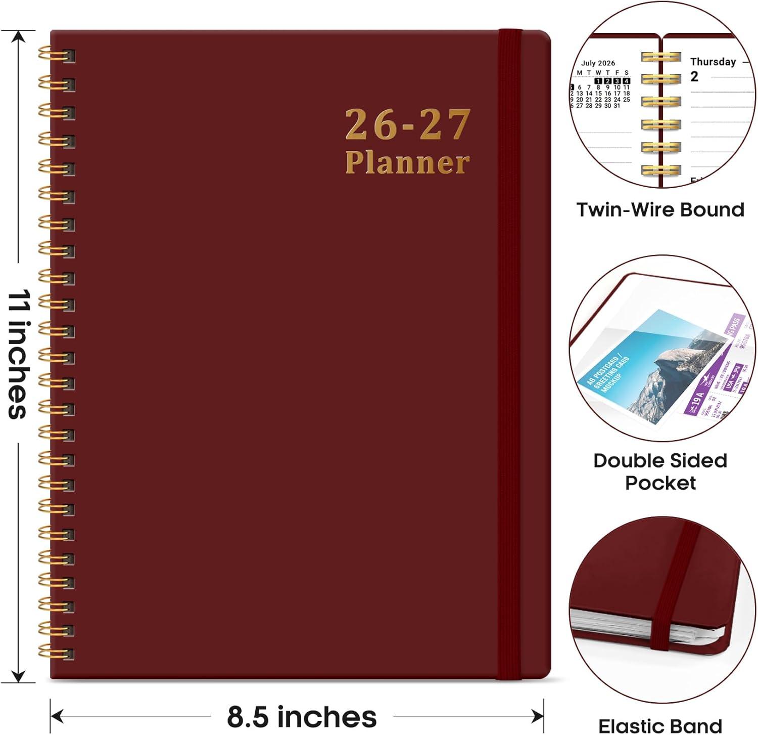 image:imagePlanner 20262027 85 x 11 Weekly and Monthly Academic Year Planner Calendar July 2026 June 2027 Hardcover Large School Planning Agenda With Tabs Perfect for School amp Office Supplies A4 BlackIBurgundy