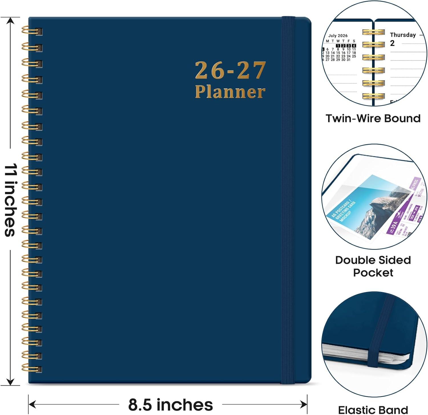 image:imagePlanner 20262027 85 x 11 Weekly and Monthly Academic Year Planner Calendar July 2026 June 2027 Hardcover Large School Planning Agenda With Tabs Perfect for School amp Office Supplies A4 BlackFNavy Blue