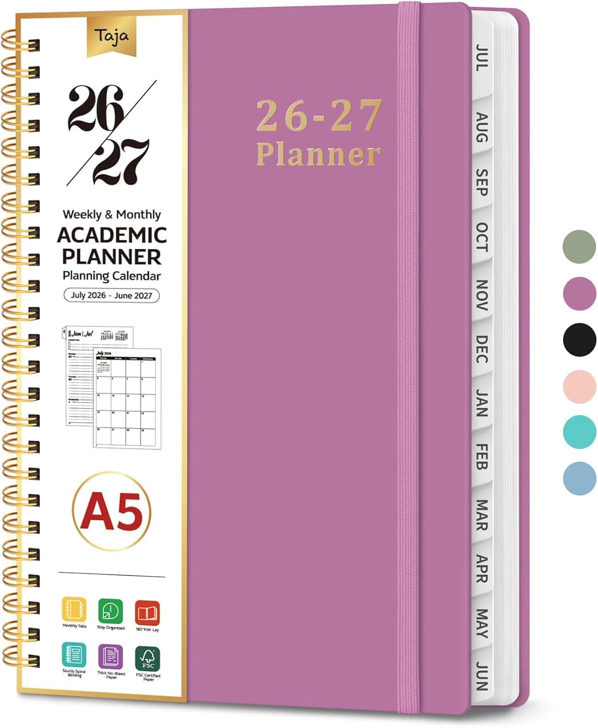 image:imagePlanner 20262027 85 x 11 Weekly and Monthly Academic Year Planner Calendar July 2026 June 2027 Hardcover Large School Planning Agenda With Tabs Perfect for School amp Office Supplies A4 BlackBPurple