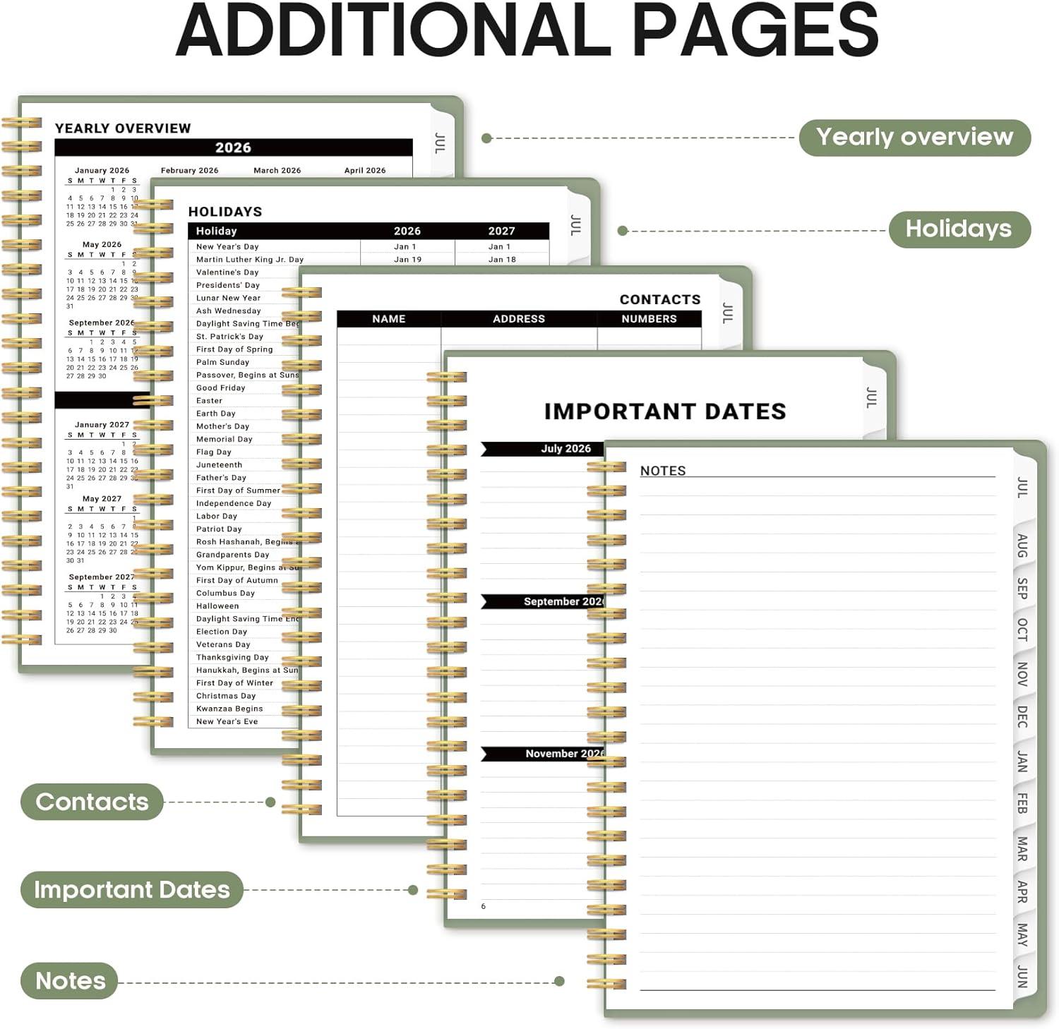 image:imagePlanner 20262027 85 x 11 Weekly and Monthly Academic Year Planner Calendar July 2026 June 2027 Hardcover Large School Planning Agenda With Tabs Perfect for School amp Office Supplies A4 BlackAGreen