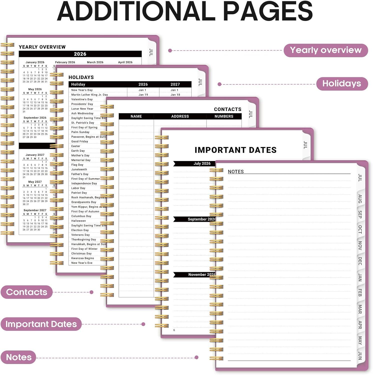 image:imagePlanner 20262027 85 x 11 Weekly and Monthly Academic Year Planner Calendar July 2026 June 2027 Hardcover Large School Planning Agenda With Tabs Perfect for School amp Office Supplies A4 BlackBPurple