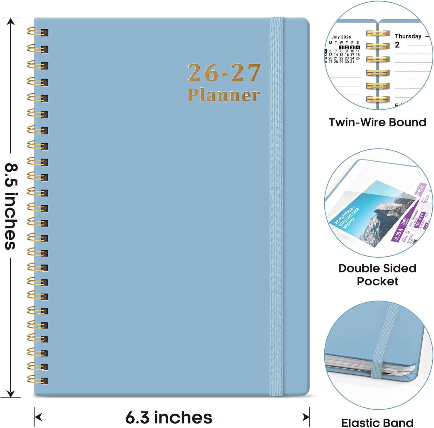 image:imagePlanner 20262027 85 x 11 Weekly and Monthly Academic Year Planner Calendar July 2026 June 2027 Hardcover Large School Planning Agenda With Tabs Perfect for School amp Office Supplies A4 BlackGBaby Blue