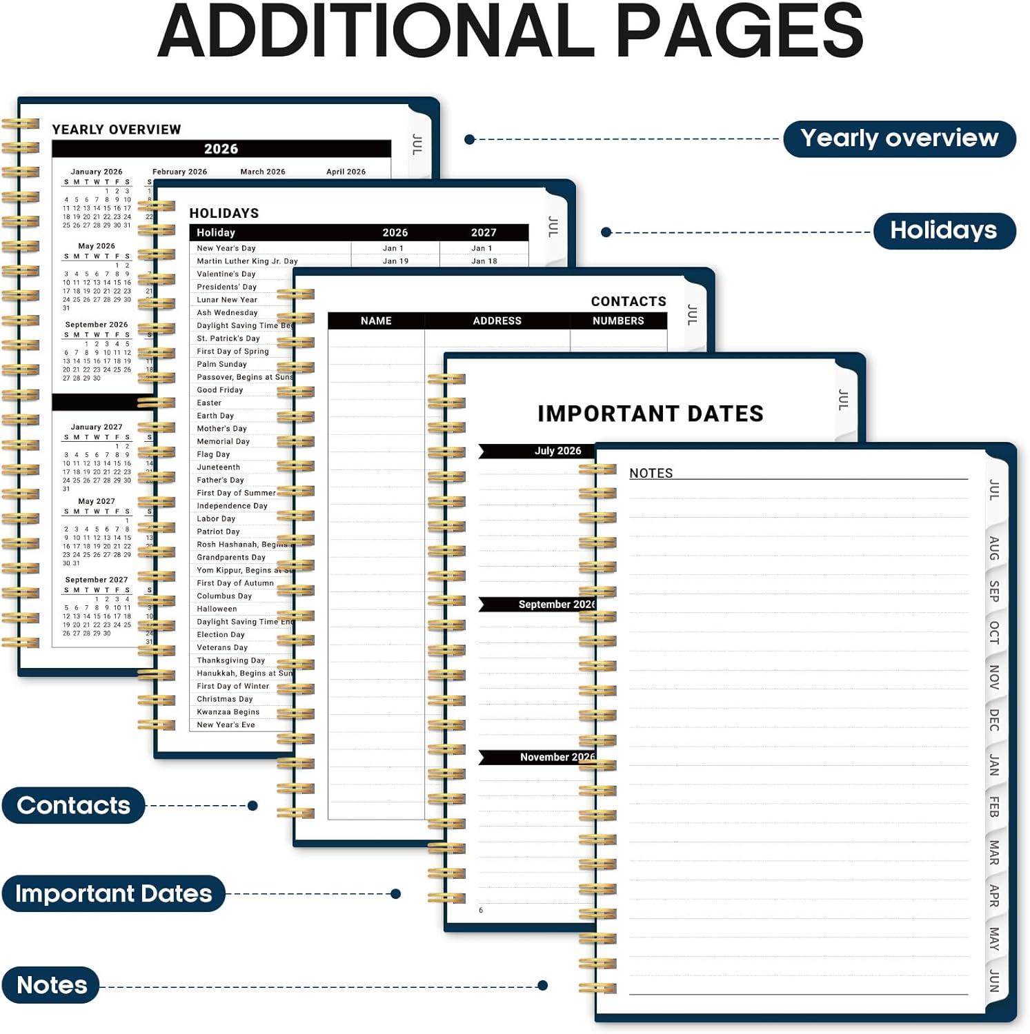 image:imagePlanner 20262027 85 x 11 Weekly and Monthly Academic Year Planner Calendar July 2026 June 2027 Hardcover Large School Planning Agenda With Tabs Perfect for School amp Office Supplies A4 BlackFNavy Blue
