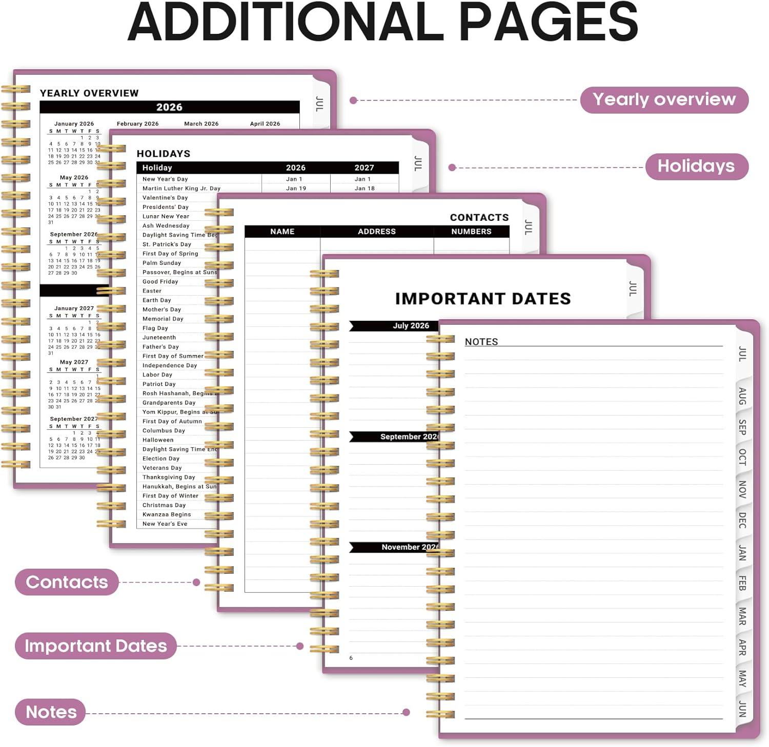 image:imagePlanner 20262027 85 x 11 Weekly and Monthly Academic Year Planner Calendar July 2026 June 2027 Hardcover Large School Planning Agenda With Tabs Perfect for School amp Office Supplies A4 BlackBPurple