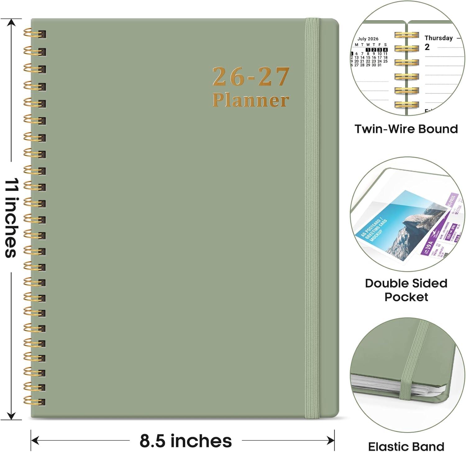 image:imagePlanner 20262027 85 x 11 Weekly and Monthly Academic Year Planner Calendar July 2026 June 2027 Hardcover Large School Planning Agenda With Tabs Perfect for School amp Office Supplies A4 BlackAGreen