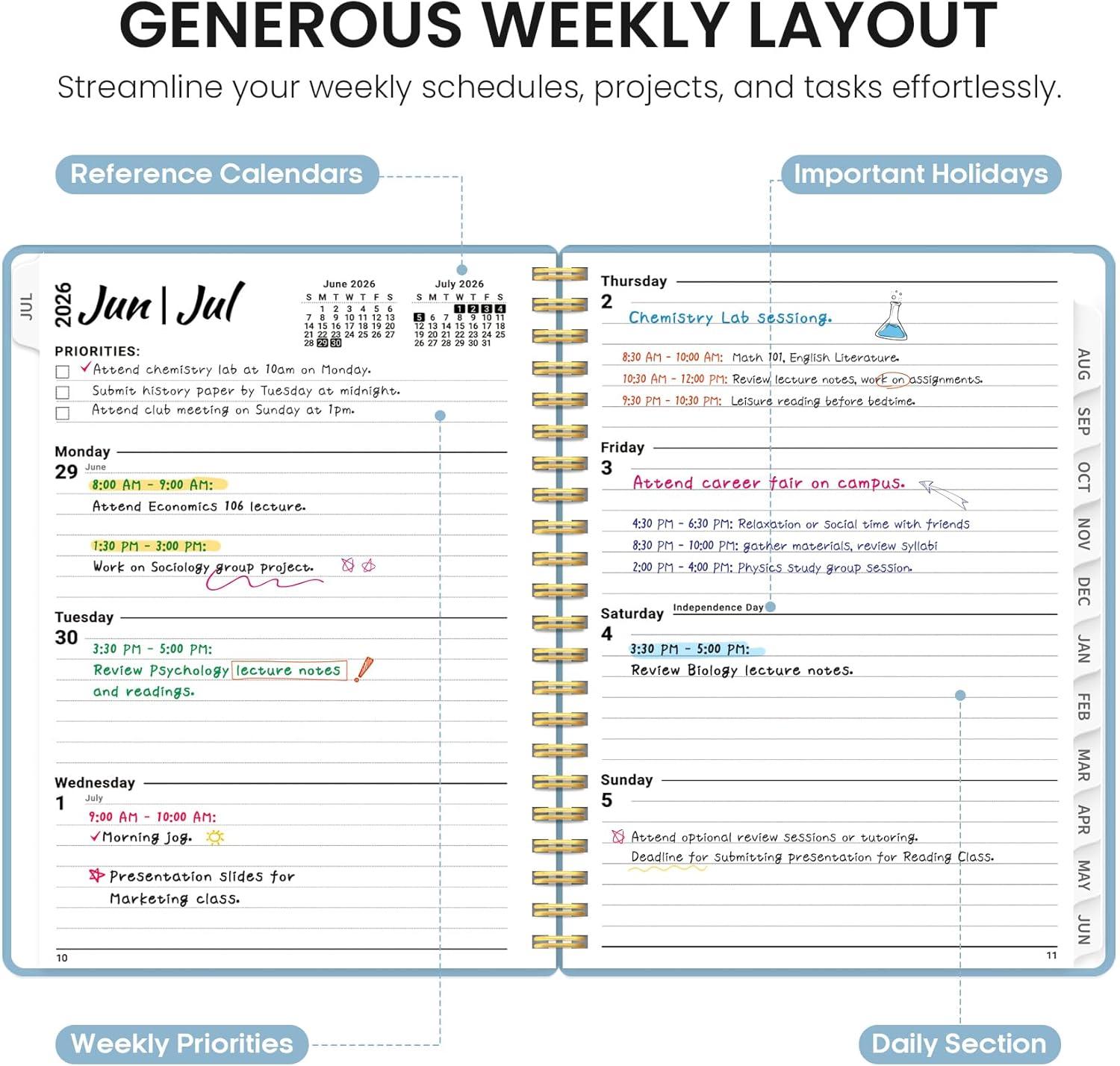 image:imagePlanner 20262027 85 x 11 Weekly and Monthly Academic Year Planner Calendar July 2026 June 2027 Hardcover Large School Planning Agenda With Tabs Perfect for School amp Office Supplies A4 BlackGBaby Blue