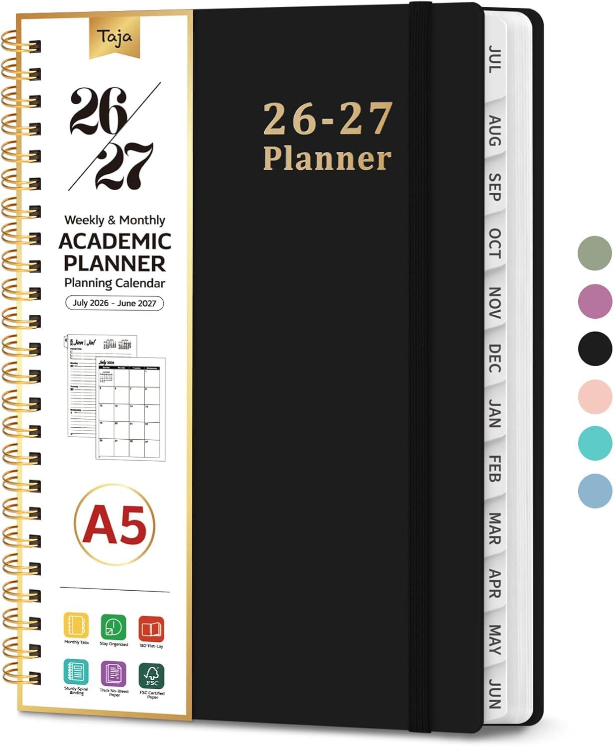 image:imagePlanner 20262027 85 x 11 Weekly and Monthly Academic Year Planner Calendar July 2026 June 2027 Hardcover Large School Planning Agenda With Tabs Perfect for School amp Office Supplies A4 BlackCBlack