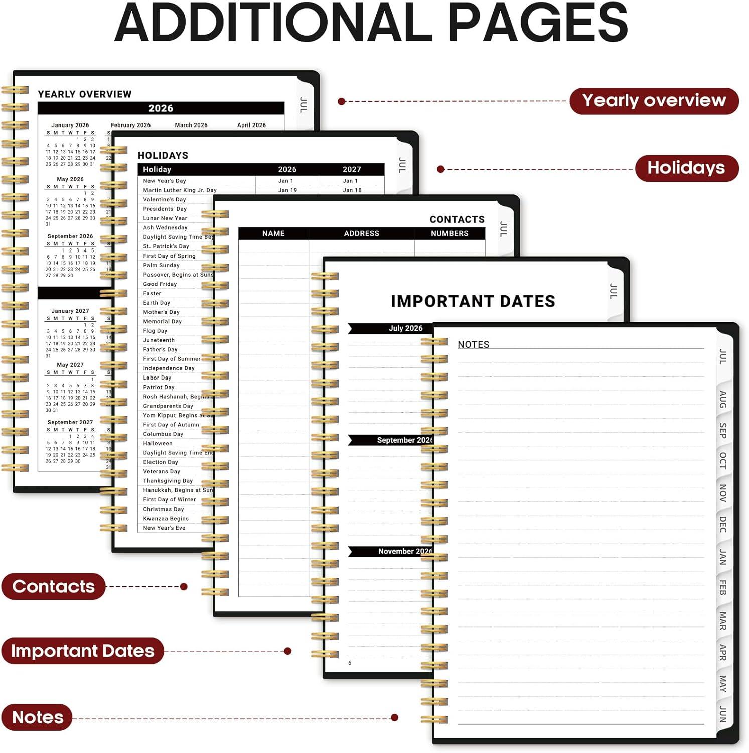 image:imagePlanner 20262027 85 x 11 Weekly and Monthly Academic Year Planner Calendar July 2026 June 2027 Hardcover Large School Planning Agenda With Tabs Perfect for School amp Office Supplies A4 BlackCBlack
