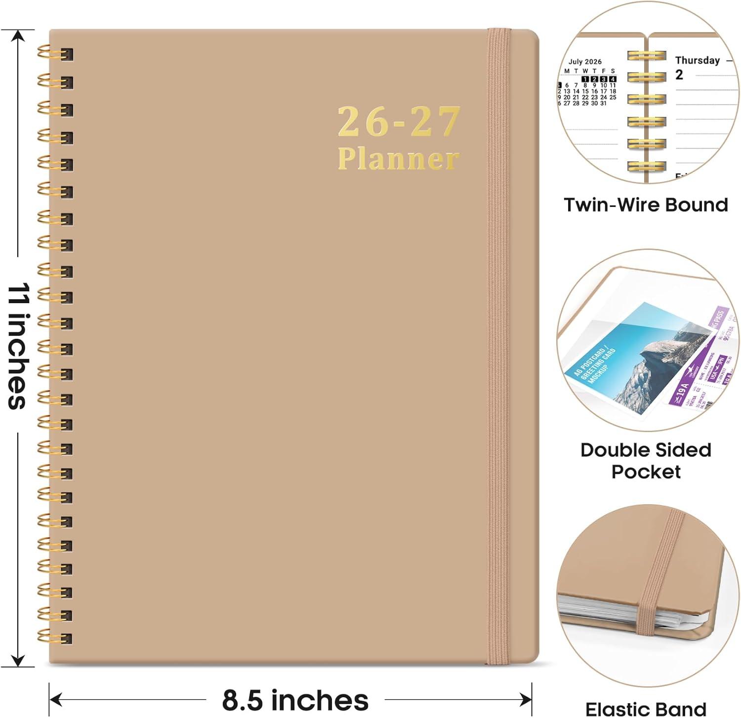 image:imagePlanner 20262027 85 x 11 Weekly and Monthly Academic Year Planner Calendar July 2026 June 2027 Hardcover Large School Planning Agenda With Tabs Perfect for School amp Office Supplies A4 BlackJOat Brown