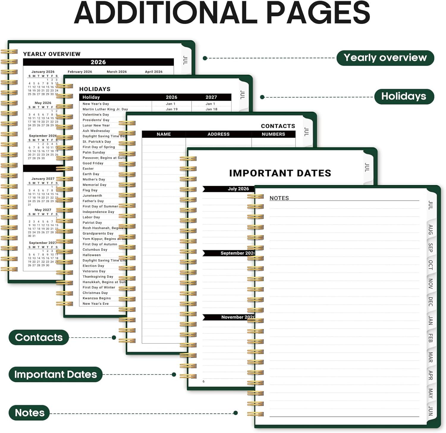 image:imagePlanner 20262027 85 x 11 Weekly and Monthly Academic Year Planner Calendar July 2026 June 2027 Hardcover Large School Planning Agenda With Tabs Perfect for School amp Office Supplies A4 BlackLDark Green