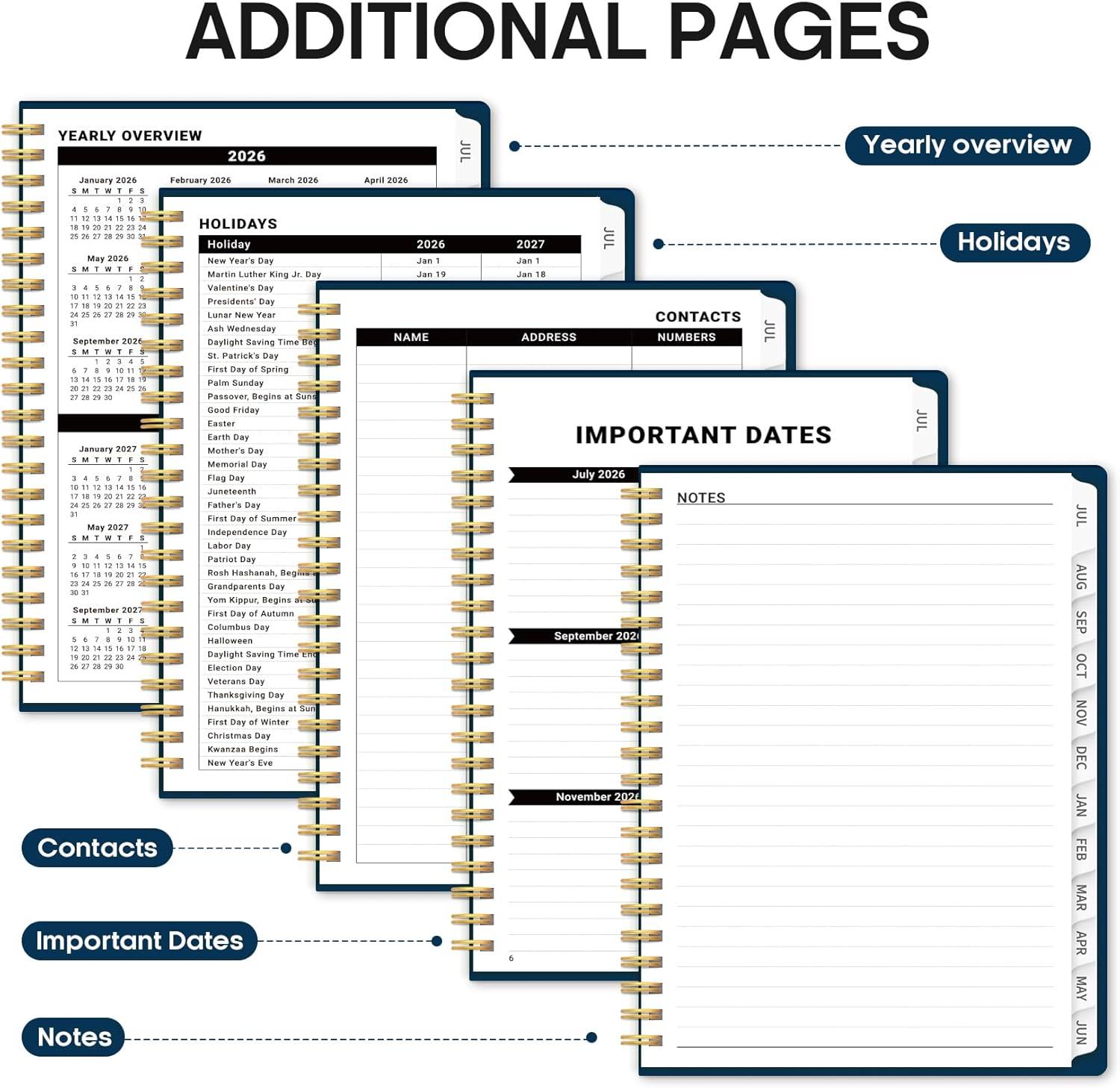 image:imagePlanner 20262027 85 x 11 Weekly and Monthly Academic Year Planner Calendar July 2026 June 2027 Hardcover Large School Planning Agenda With Tabs Perfect for School amp Office Supplies A4 BlackFNavy Blue