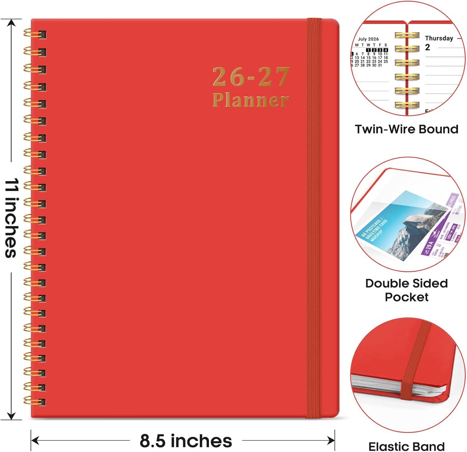 image:imagePlanner 20262027 85 x 11 Weekly and Monthly Academic Year Planner Calendar July 2026 June 2027 Hardcover Large School Planning Agenda With Tabs Perfect for School amp Office Supplies A4 BlackKTomato Red