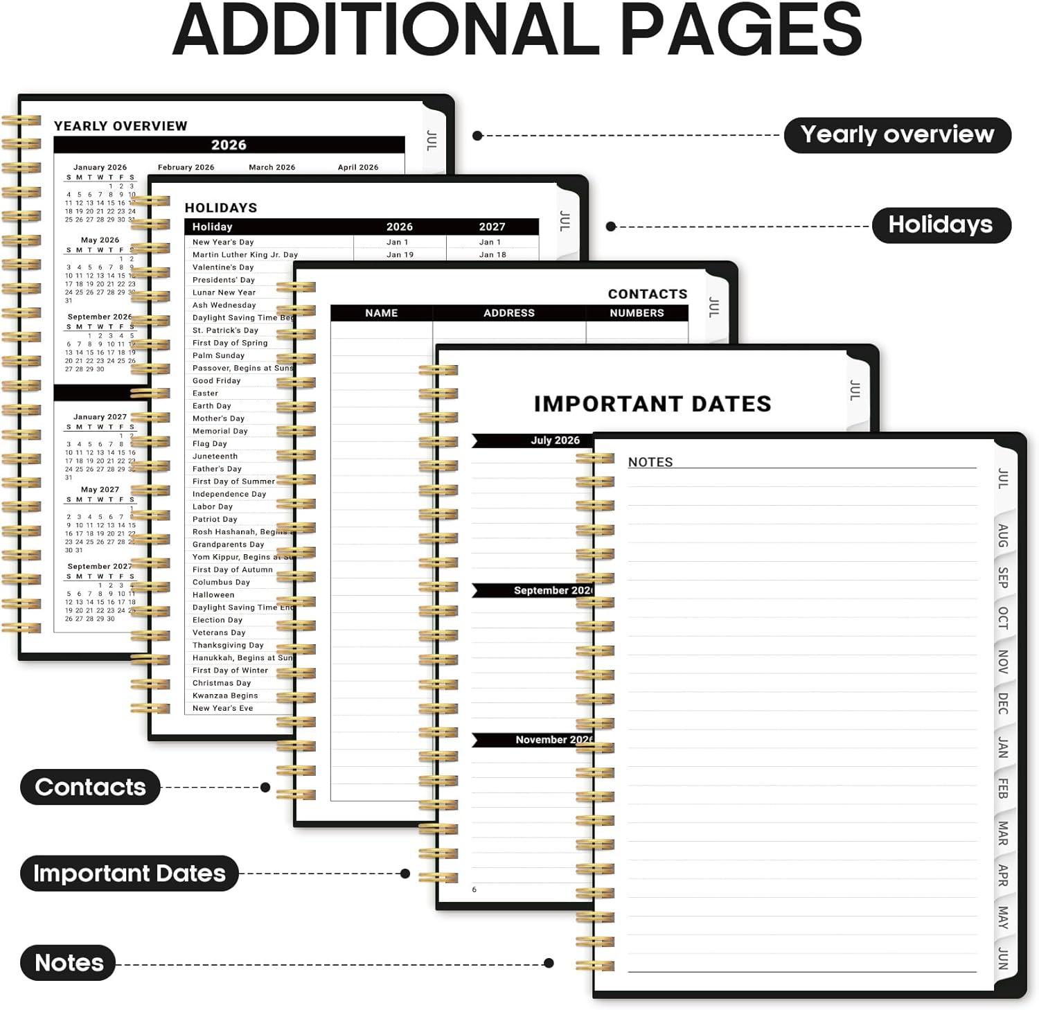 image:imagePlanner 20262027 85 x 11 Weekly and Monthly Academic Year Planner Calendar July 2026 June 2027 Hardcover Large School Planning Agenda With Tabs Perfect for School amp Office Supplies A4 BlackCBlack