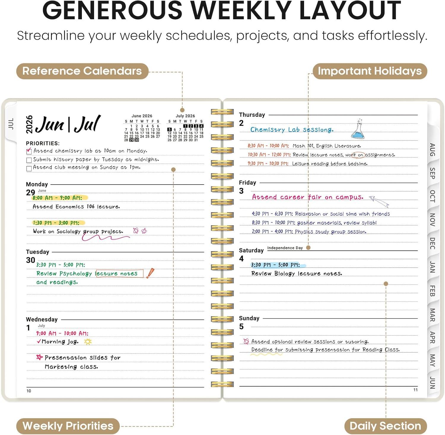 image:imagePlanner 20262027 85 x 11 Weekly and Monthly Academic Year Planner Calendar July 2026 June 2027 Hardcover Large School Planning Agenda With Tabs Perfect for School amp Office Supplies A4 BlackHBeige