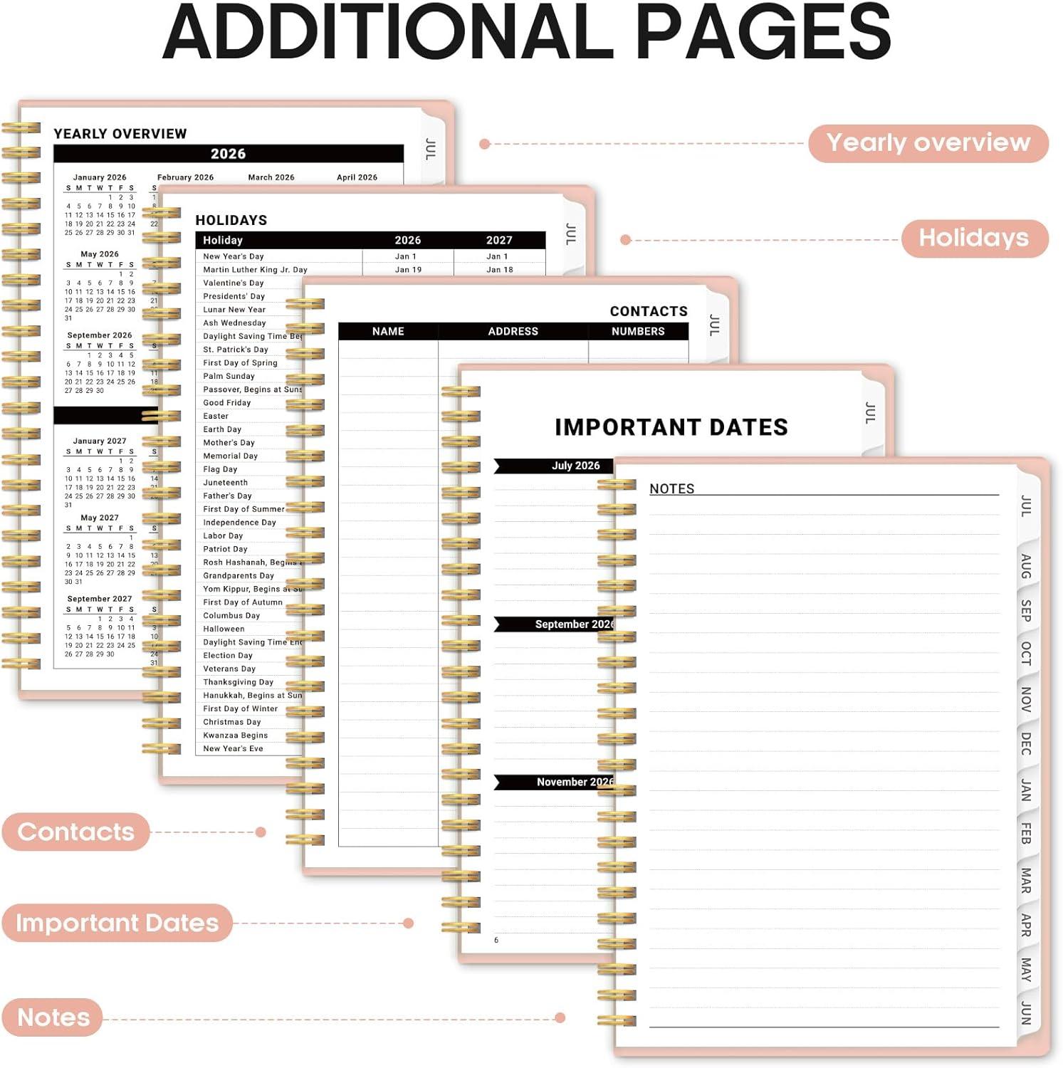 image:imagePlanner 20262027 85 x 11 Weekly and Monthly Academic Year Planner Calendar July 2026 June 2027 Hardcover Large School Planning Agenda With Tabs Perfect for School amp Office Supplies A4 BlackDPink