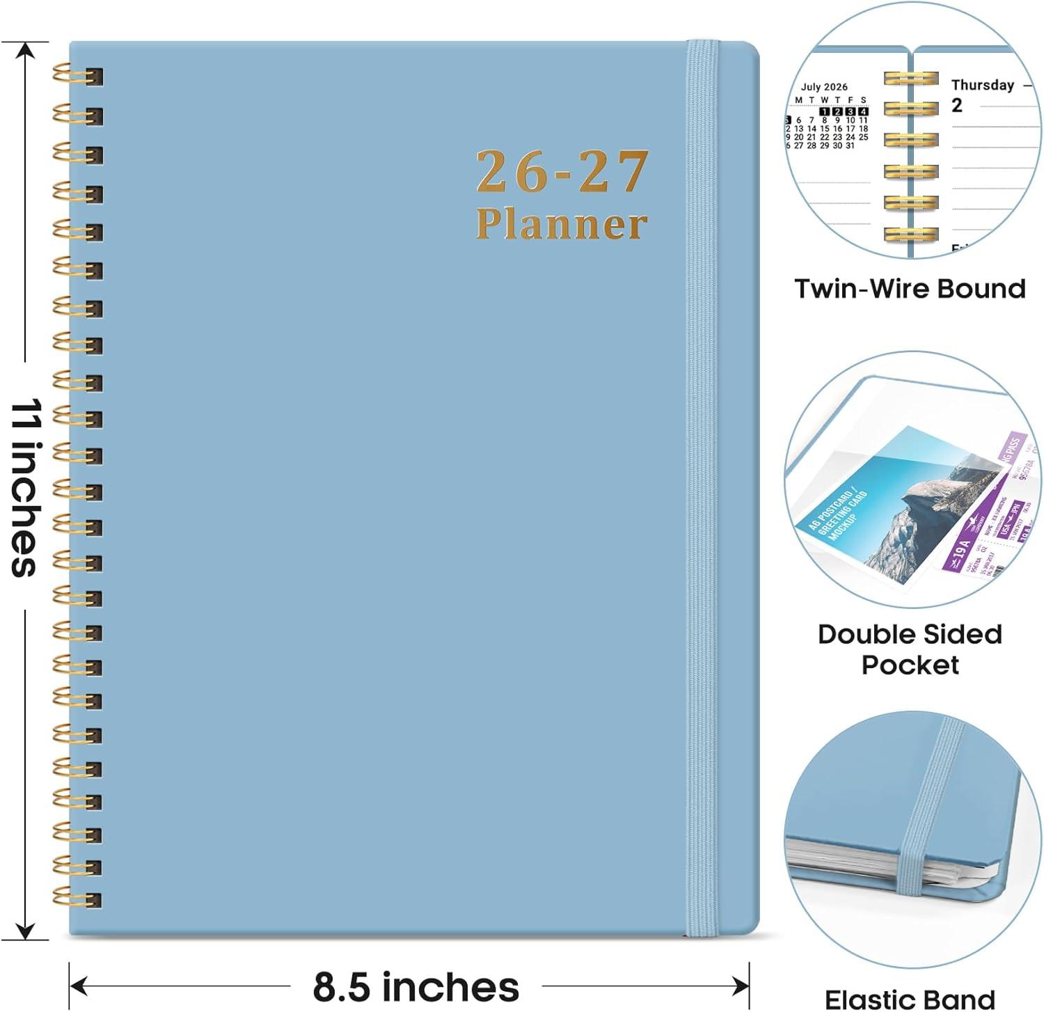 image:imagePlanner 20262027 85 x 11 Weekly and Monthly Academic Year Planner Calendar July 2026 June 2027 Hardcover Large School Planning Agenda With Tabs Perfect for School amp Office Supplies A4 BlackGBaby Blue