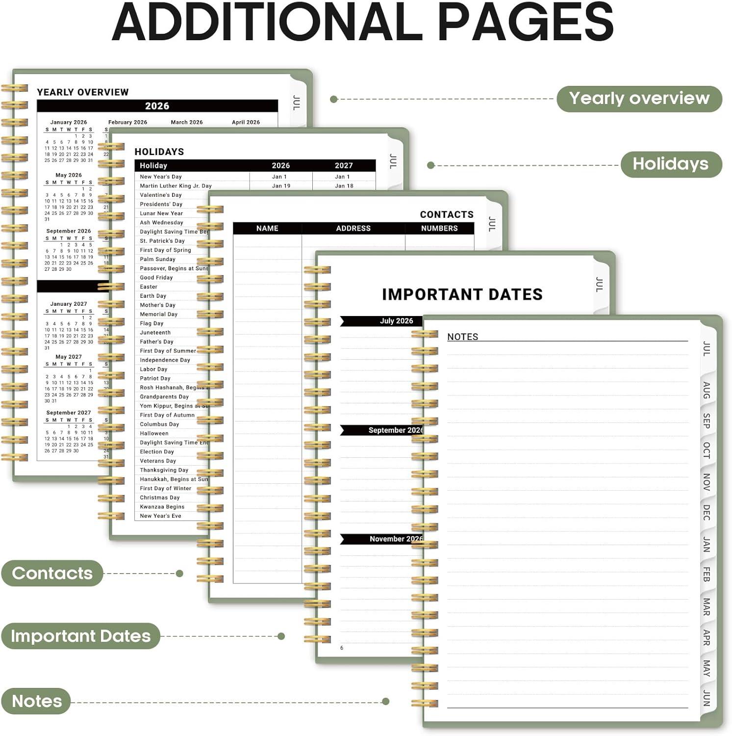 image:imagePlanner 20262027 85 x 11 Weekly and Monthly Academic Year Planner Calendar July 2026 June 2027 Hardcover Large School Planning Agenda With Tabs Perfect for School amp Office Supplies A4 BlackAGreen
