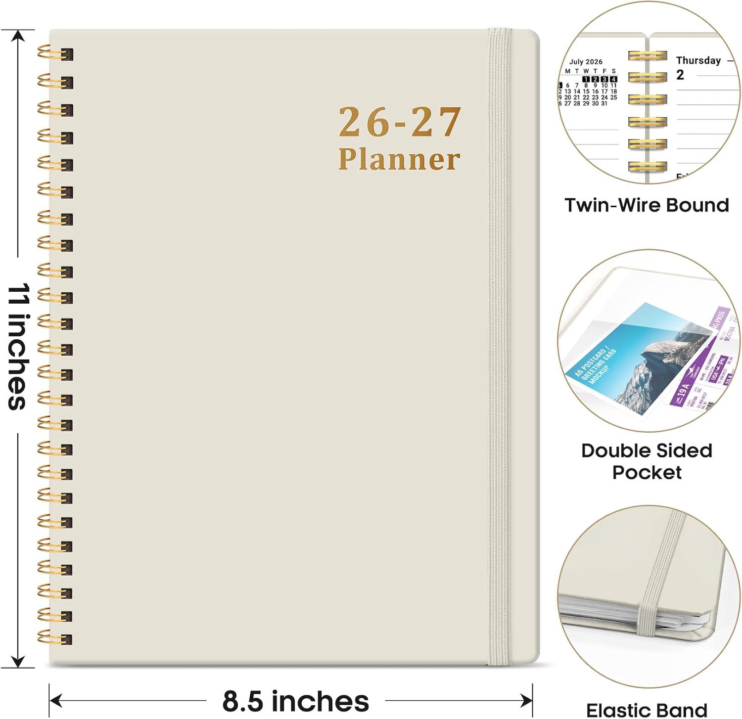 image:imagePlanner 20262027 85 x 11 Weekly and Monthly Academic Year Planner Calendar July 2026 June 2027 Hardcover Large School Planning Agenda With Tabs Perfect for School amp Office Supplies A4 BlackHBeige