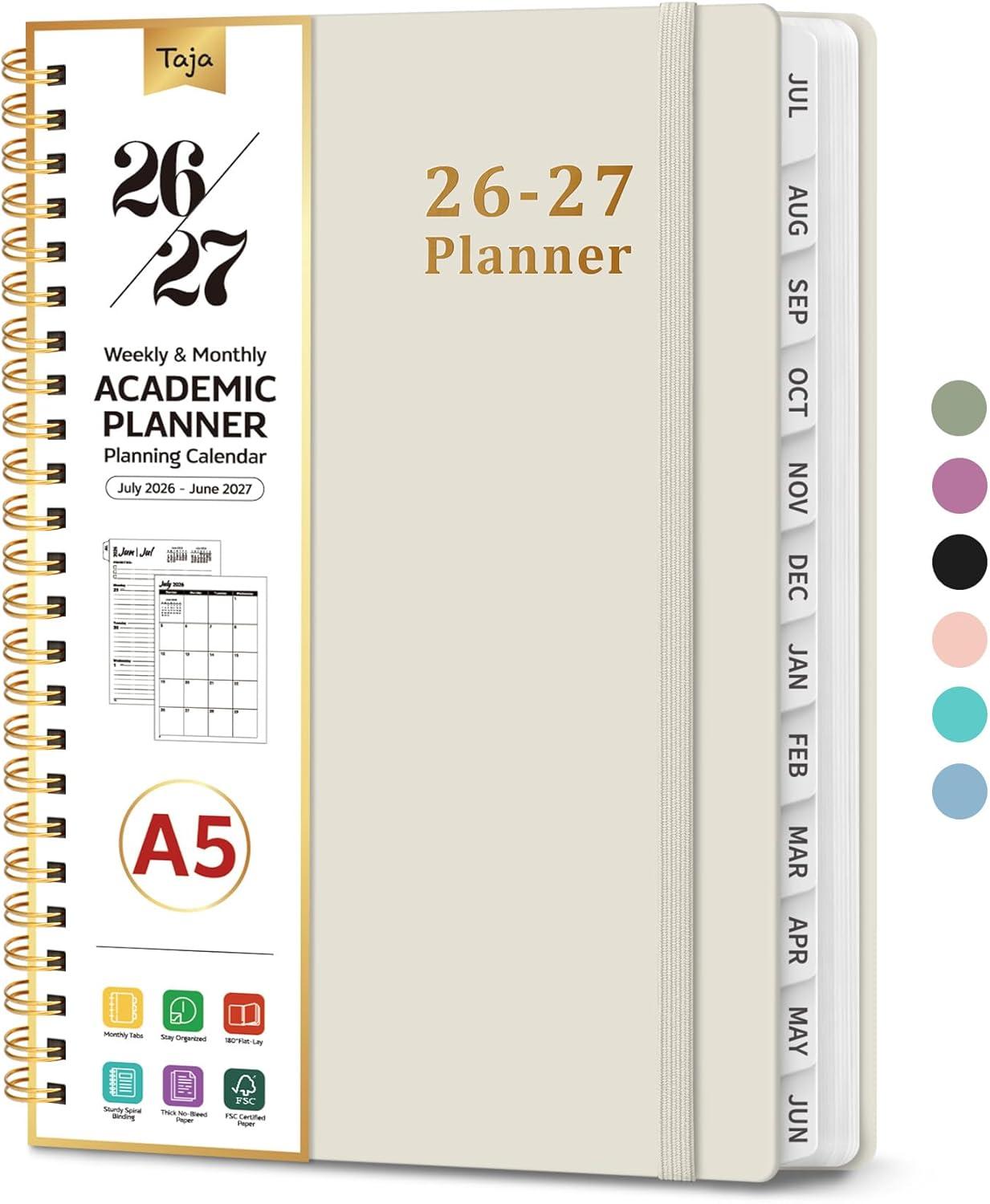 image:imagePlanner 20262027 85 x 11 Weekly and Monthly Academic Year Planner Calendar July 2026 June 2027 Hardcover Large School Planning Agenda With Tabs Perfect for School amp Office Supplies A4 BlackHBeige