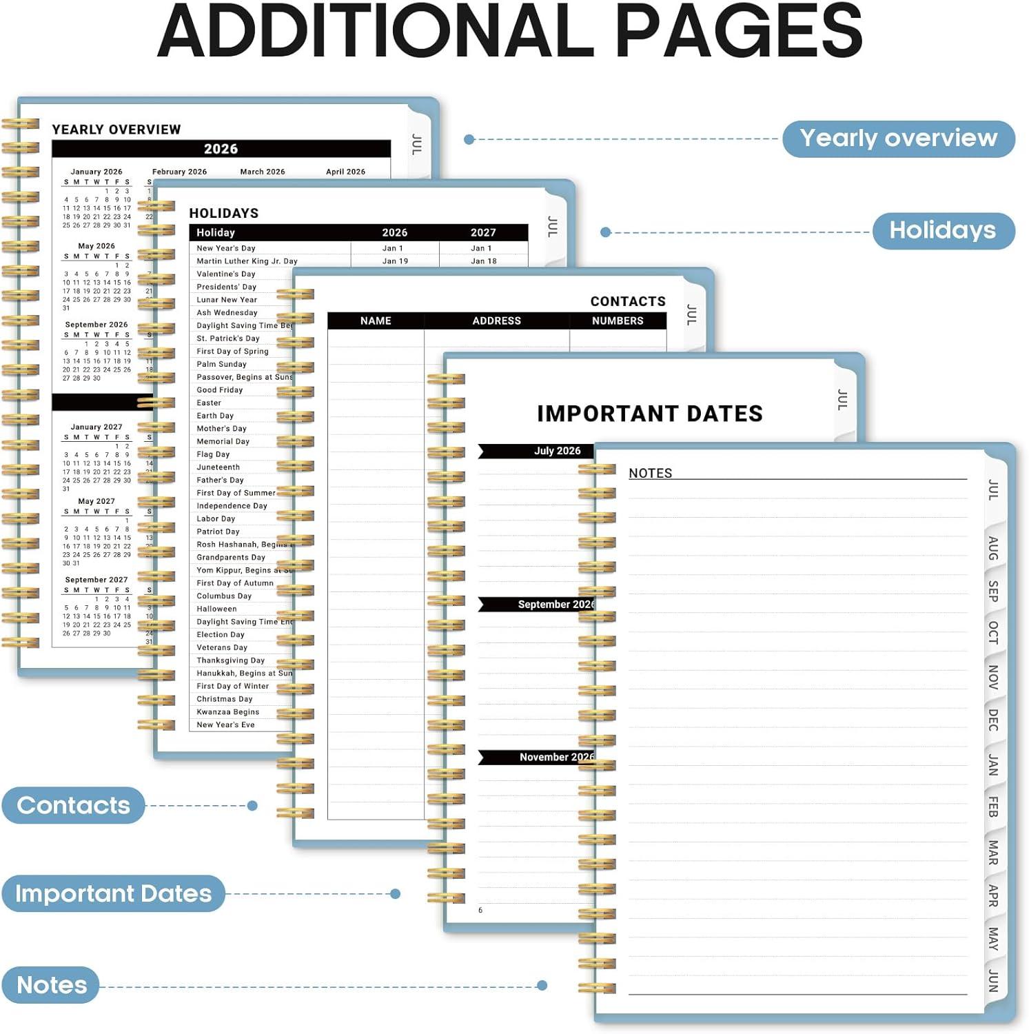 image:imagePlanner 20262027 85 x 11 Weekly and Monthly Academic Year Planner Calendar July 2026 June 2027 Hardcover Large School Planning Agenda With Tabs Perfect for School amp Office Supplies A4 BlackGBaby Blue