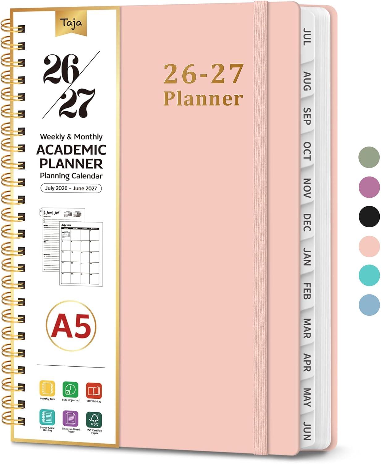 image:imagePlanner 20262027 85 x 11 Weekly and Monthly Academic Year Planner Calendar July 2026 June 2027 Hardcover Large School Planning Agenda With Tabs Perfect for School amp Office Supplies A4 BlackDPink