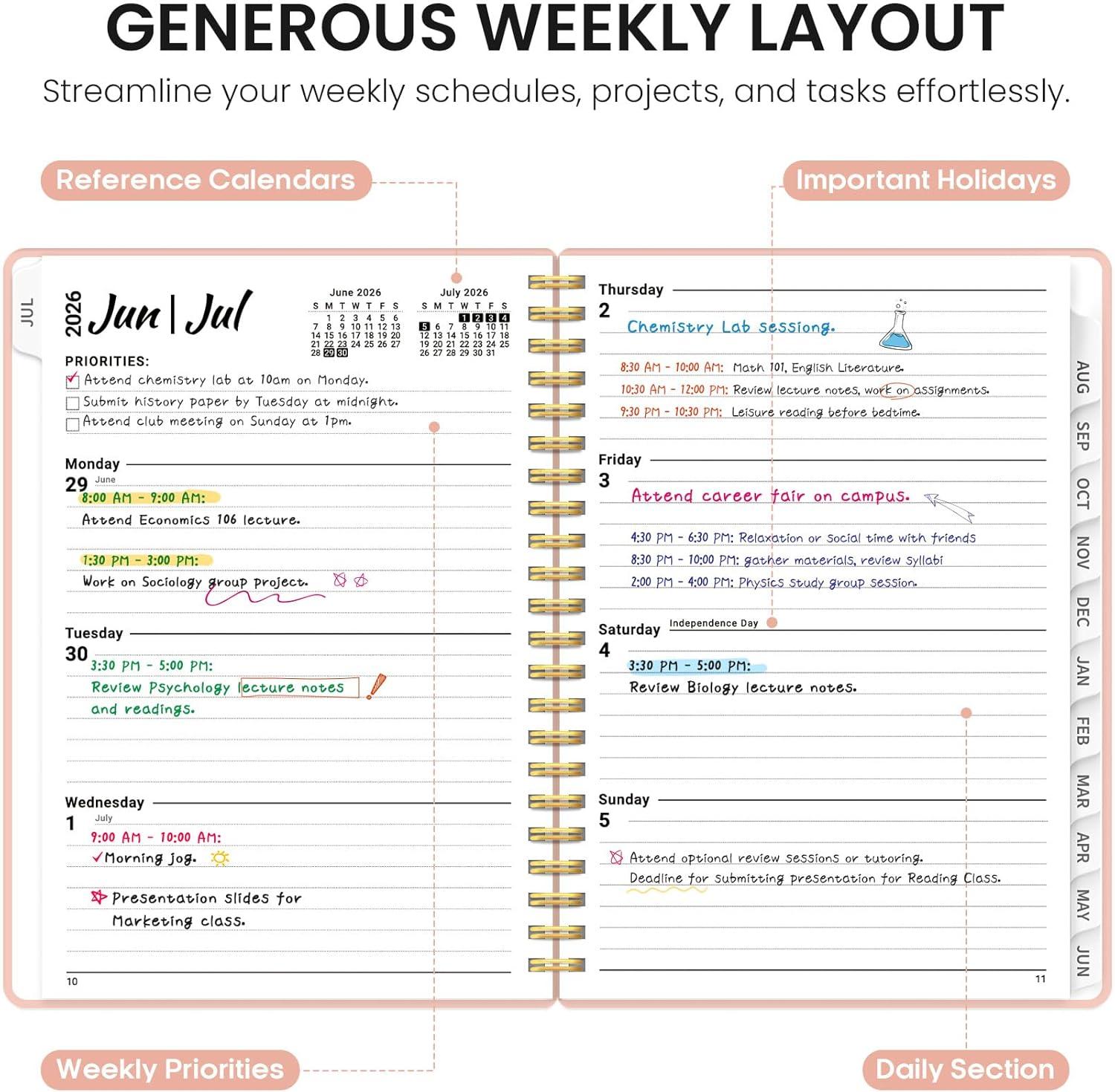 image:imagePlanner 20262027 85 x 11 Weekly and Monthly Academic Year Planner Calendar July 2026 June 2027 Hardcover Large School Planning Agenda With Tabs Perfect for School amp Office Supplies A4 BlackDPink