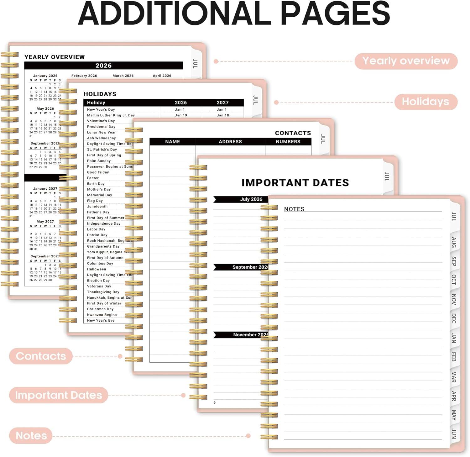 image:imagePlanner 20262027 85 x 11 Weekly and Monthly Academic Year Planner Calendar July 2026 June 2027 Hardcover Large School Planning Agenda With Tabs Perfect for School amp Office Supplies A4 BlackDPink