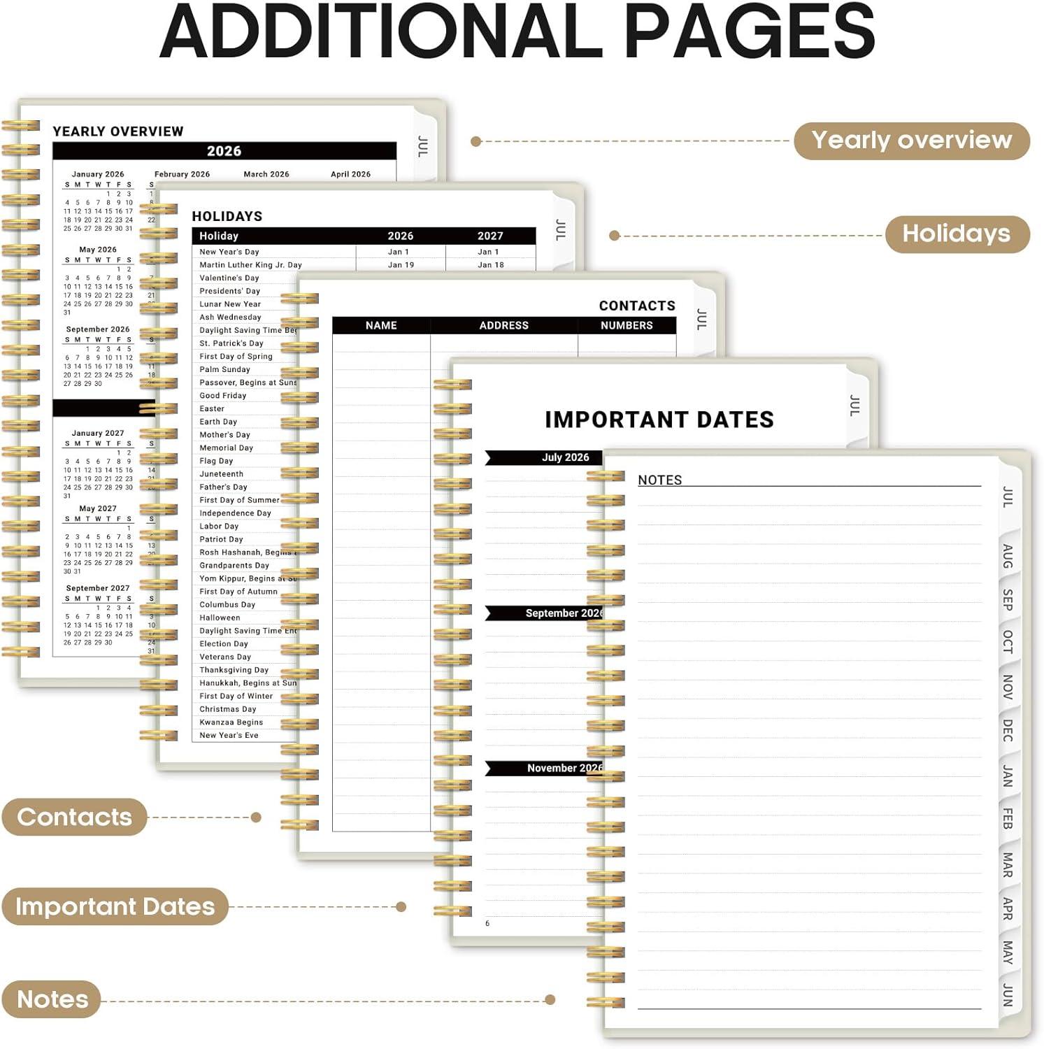 image:imagePlanner 20262027 85 x 11 Weekly and Monthly Academic Year Planner Calendar July 2026 June 2027 Hardcover Large School Planning Agenda With Tabs Perfect for School amp Office Supplies A4 BlackHBeige
