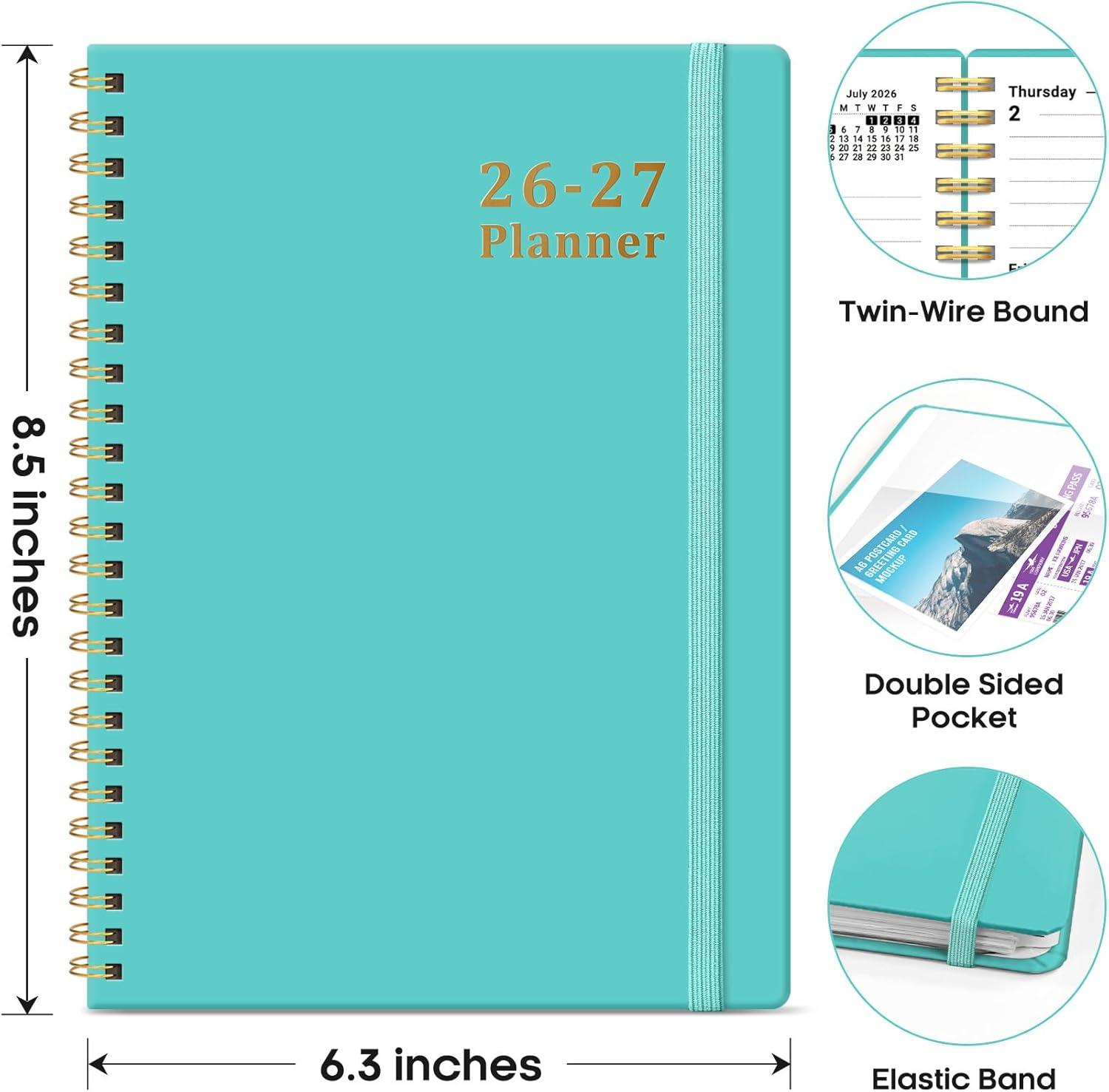 image:imagePlanner 20262027 85 x 11 Weekly and Monthly Academic Year Planner Calendar July 2026 June 2027 Hardcover Large School Planning Agenda With Tabs Perfect for School amp Office Supplies A4 BlackEAquamarine