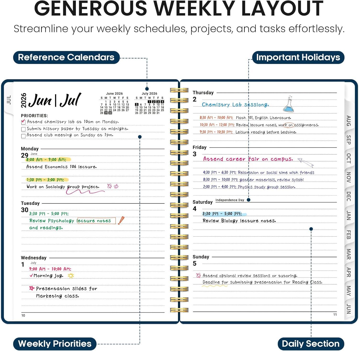 image:imagePlanner 20262027 85 x 11 Weekly and Monthly Academic Year Planner Calendar July 2026 June 2027 Hardcover Large School Planning Agenda With Tabs Perfect for School amp Office Supplies A4 BlackFNavy Blue