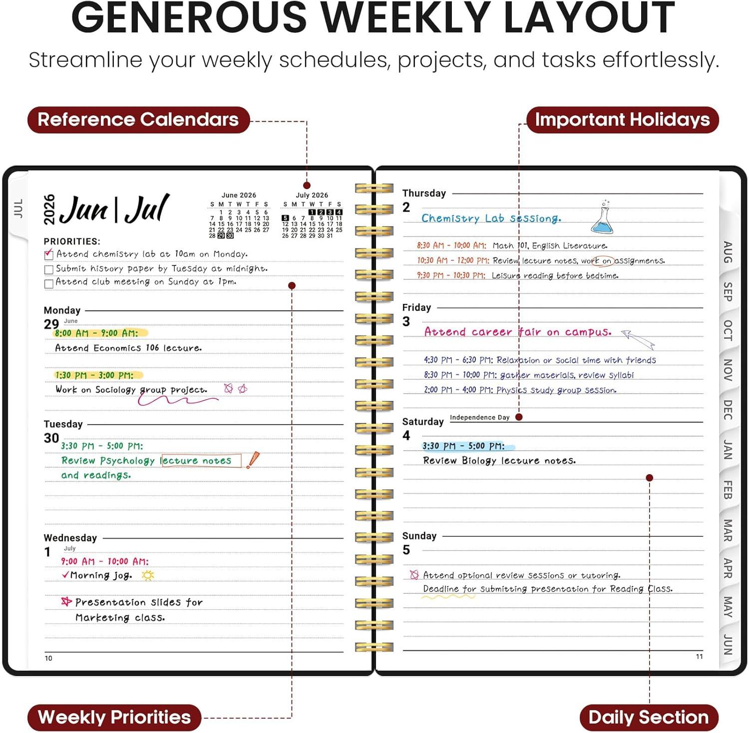 image:imagePlanner 20262027 85 x 11 Weekly and Monthly Academic Year Planner Calendar July 2026 June 2027 Hardcover Large School Planning Agenda With Tabs Perfect for School amp Office Supplies A4 BlackCBlack