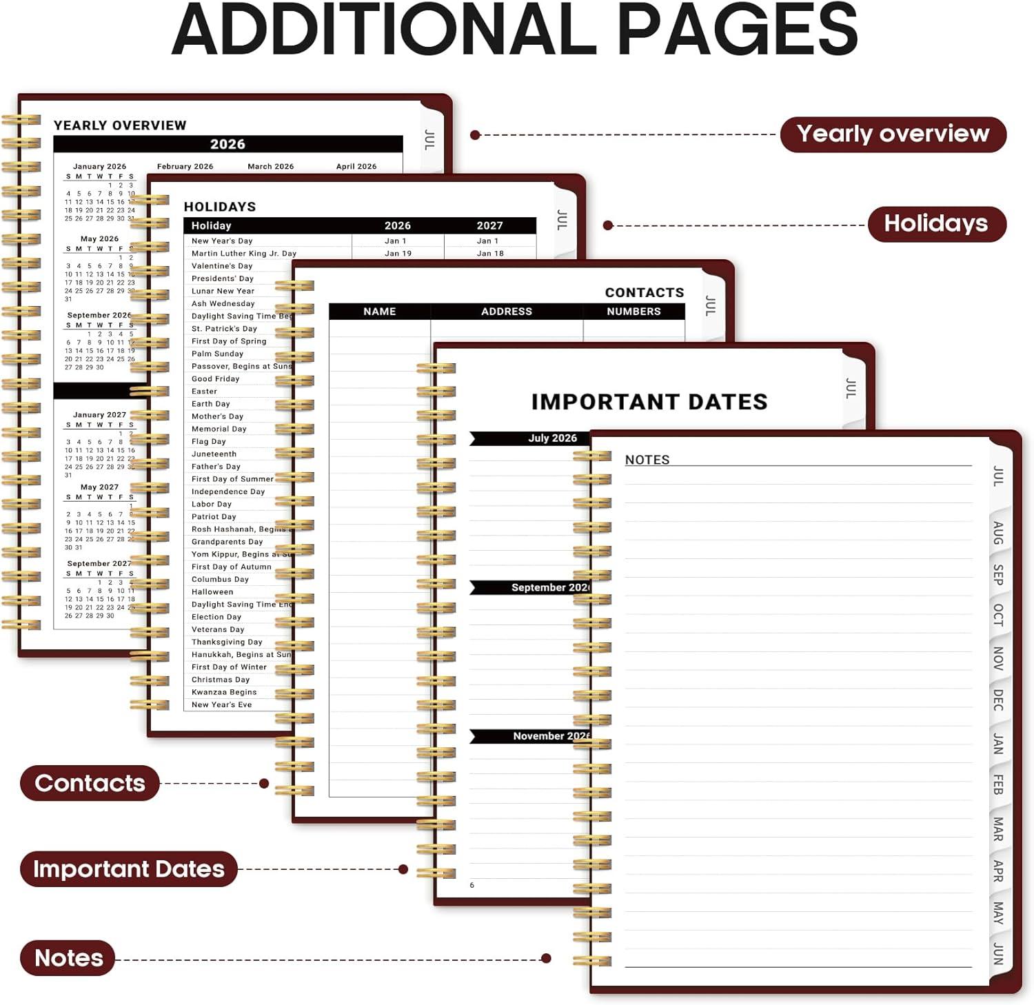 image:imagePlanner 20262027 85 x 11 Weekly and Monthly Academic Year Planner Calendar July 2026 June 2027 Hardcover Large School Planning Agenda With Tabs Perfect for School amp Office Supplies A4 BlackIBurgundy