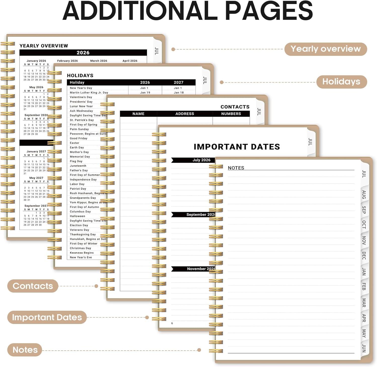 image:imagePlanner 20262027 85 x 11 Weekly and Monthly Academic Year Planner Calendar July 2026 June 2027 Hardcover Large School Planning Agenda With Tabs Perfect for School amp Office Supplies A4 BlackJOat Brown