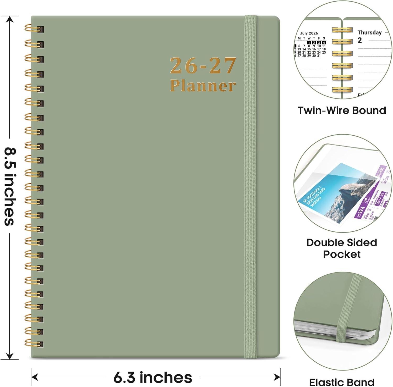 image:imagePlanner 20262027 85 x 11 Weekly and Monthly Academic Year Planner Calendar July 2026 June 2027 Hardcover Large School Planning Agenda With Tabs Perfect for School amp Office Supplies A4 BlackAGreen