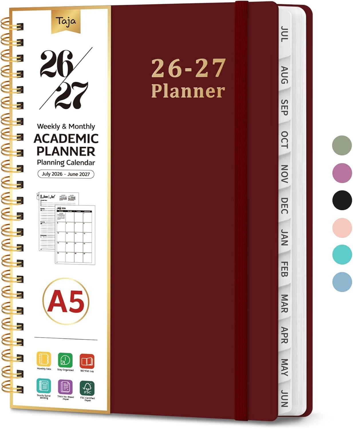 image:imagePlanner 20262027 85 x 11 Weekly and Monthly Academic Year Planner Calendar July 2026 June 2027 Hardcover Large School Planning Agenda With Tabs Perfect for School amp Office Supplies A4 BlackIBurgundy