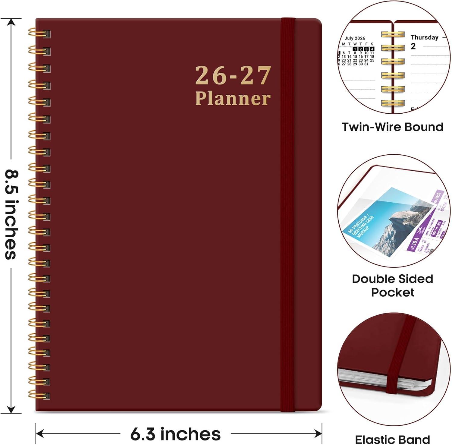 image:imagePlanner 20262027 85 x 11 Weekly and Monthly Academic Year Planner Calendar July 2026 June 2027 Hardcover Large School Planning Agenda With Tabs Perfect for School amp Office Supplies A4 BlackIBurgundy