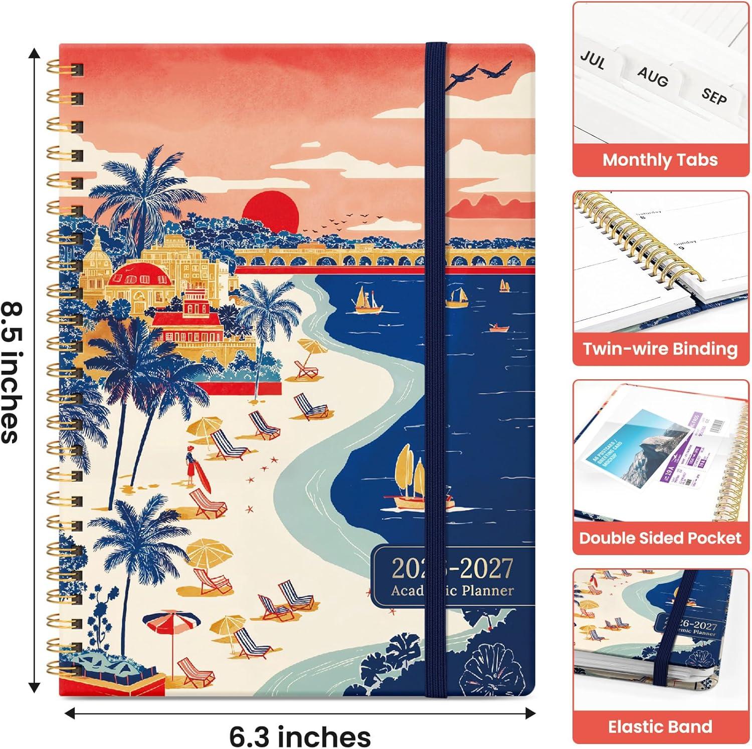 image:imagePlanner 20262027 Academic Monthly Weekly Spiral Calendar July 2026 June 2027 Hardcover Agenda Notebook with Tabs 85 x 11 Perfect for Students Teachers School amp Daily Planning Twilight BloomPCoastal Sunset