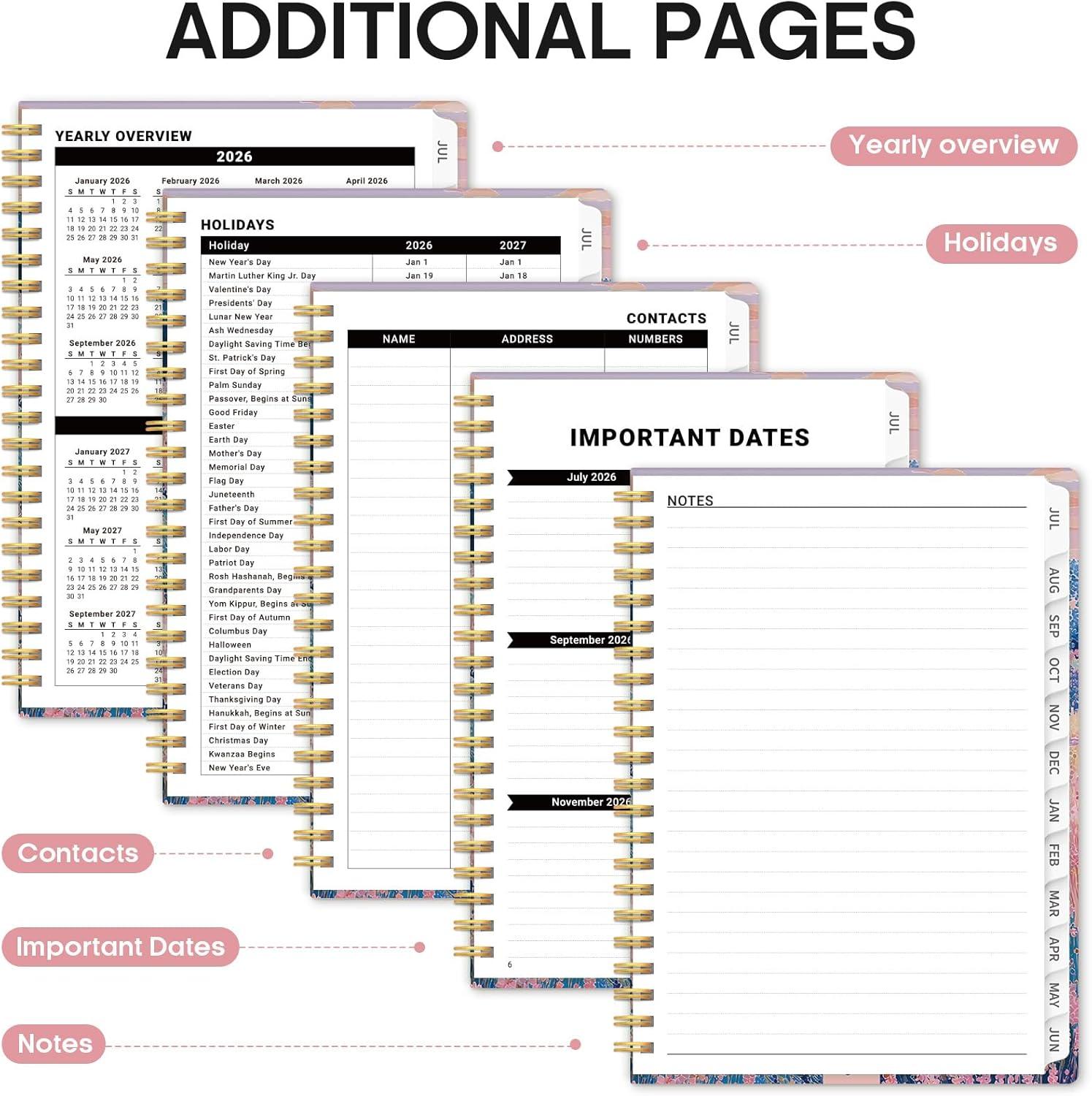 image:imagePlanner 20262027 Academic Monthly Weekly Spiral Calendar July 2026 June 2027 Hardcover Agenda Notebook with Tabs 85 x 11 Perfect for Students Teachers School amp Daily Planning Twilight BloomOWindmill Fields