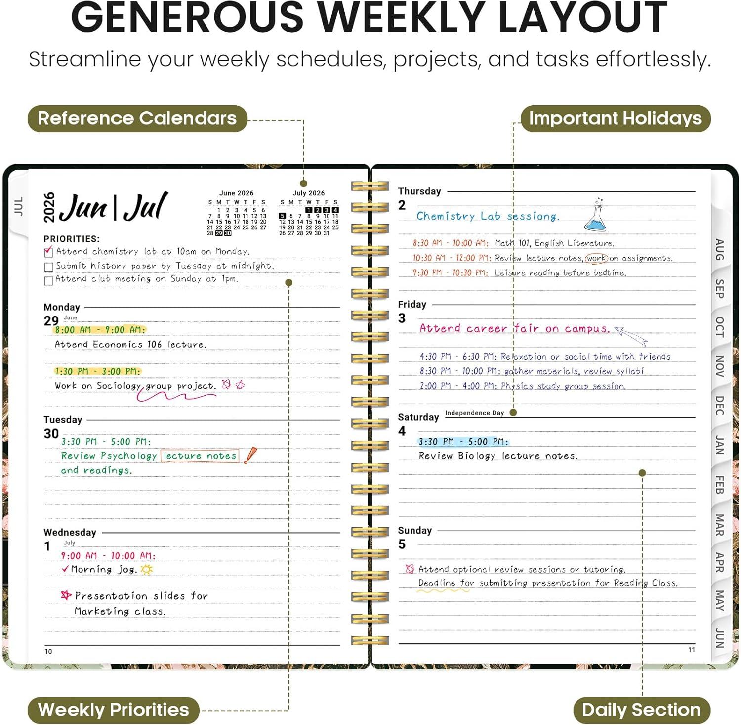 image:imagePlanner 20262027 Academic Monthly Weekly Spiral Calendar July 2026 June 2027 Hardcover Agenda Notebook with Tabs 85 x 11 Perfect for Students Teachers School amp Daily Planning Twilight BloomCWildwood Fox