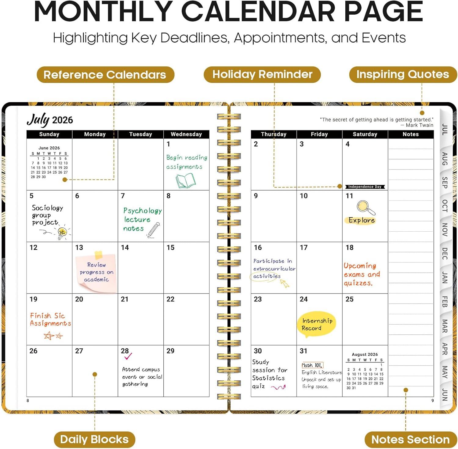 image:imagePlanner 20262027 Academic Monthly Weekly Spiral Calendar July 2026 June 2027 Hardcover Agenda Notebook with Tabs 85 x 11 Perfect for Students Teachers School amp Daily Planning Twilight BloomGNocturne Sunflowers